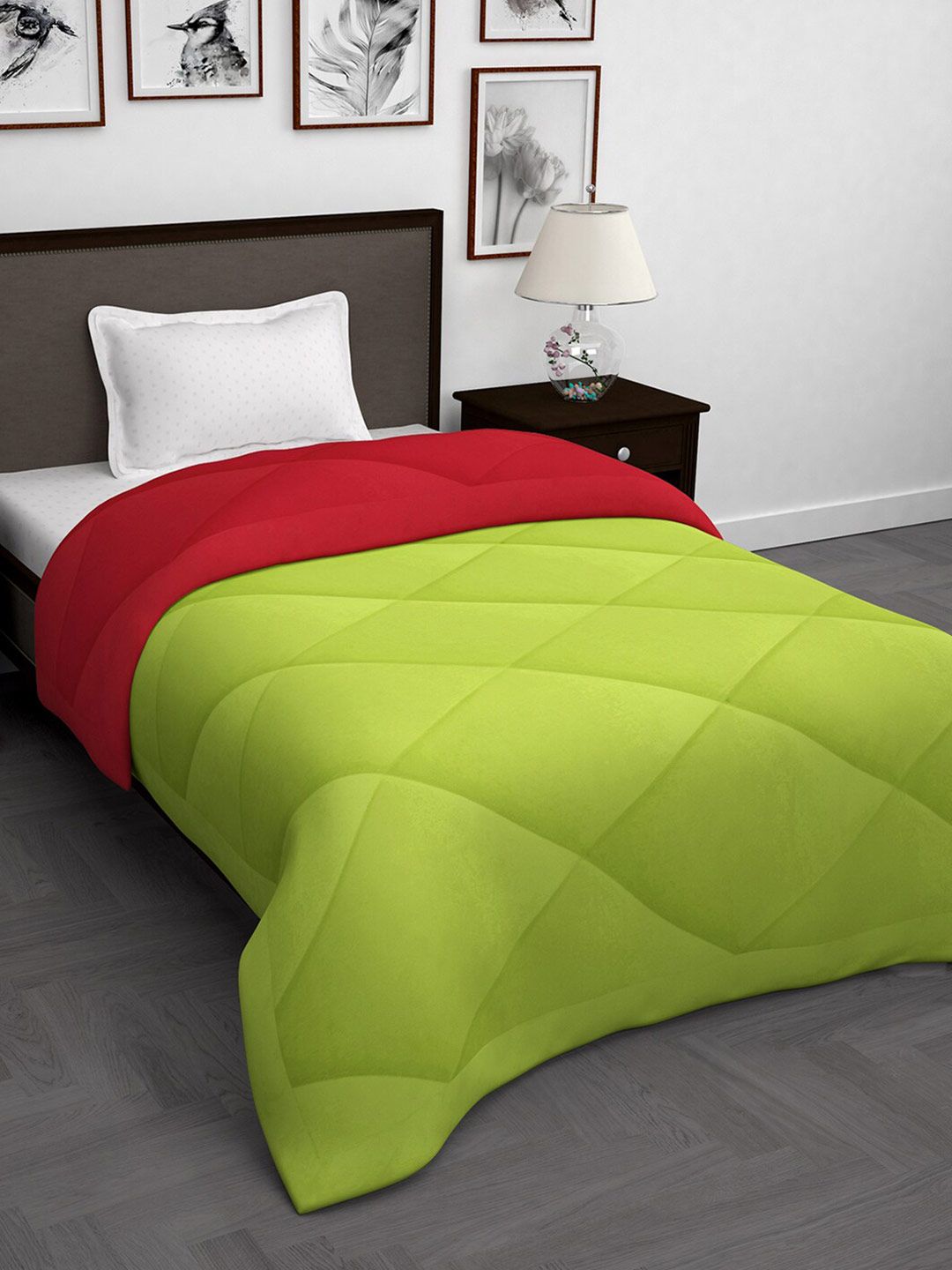 Story@home Set Of 3 Green & Red Solid 200 GSM Reversible Single Bed Comforter Price in India