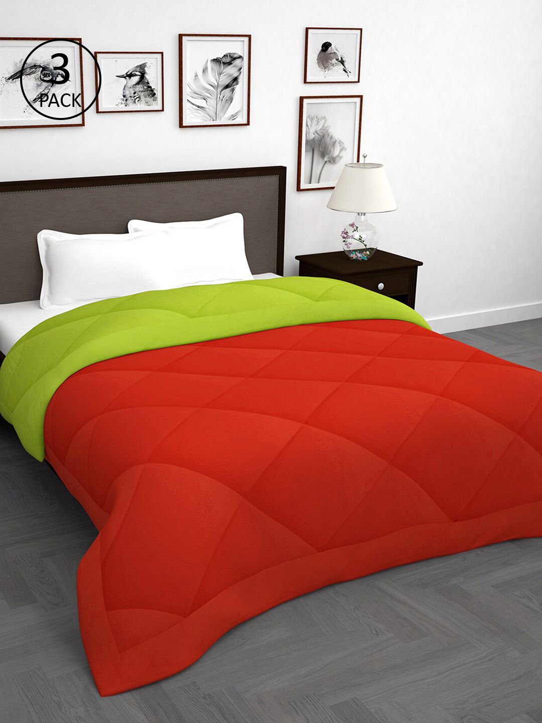Story@home Green & Red Set of 3 Mild Winter Double Bed Comforter Price in India