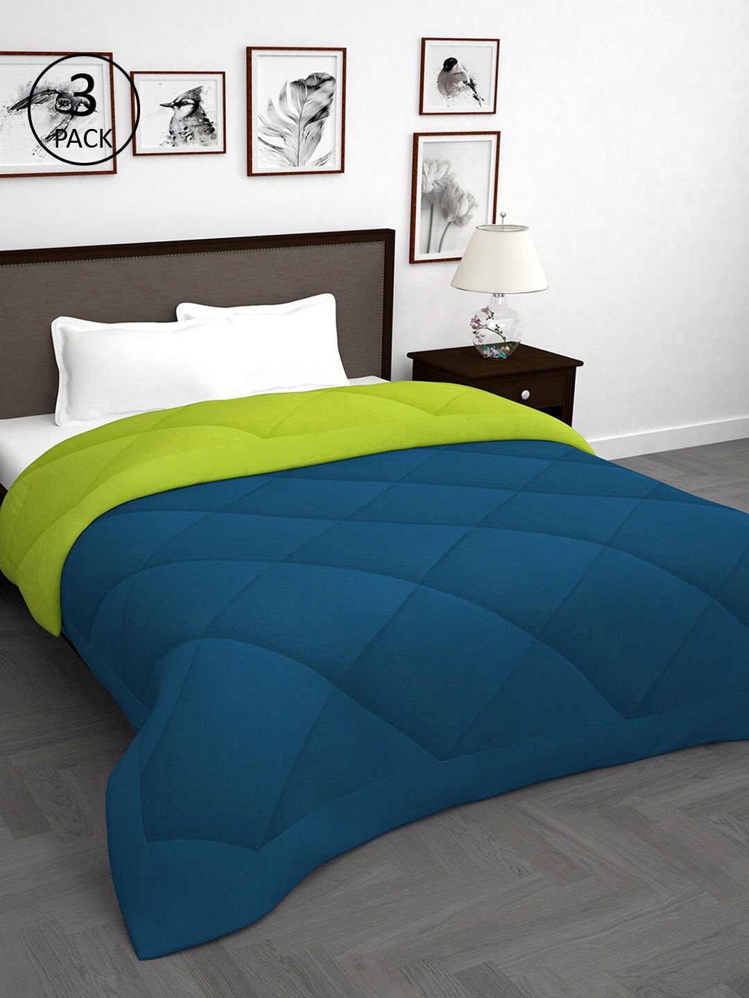 Story@home Lime Green & Teal Set of 3 Mild Winter Double Bed Comforters Price in India