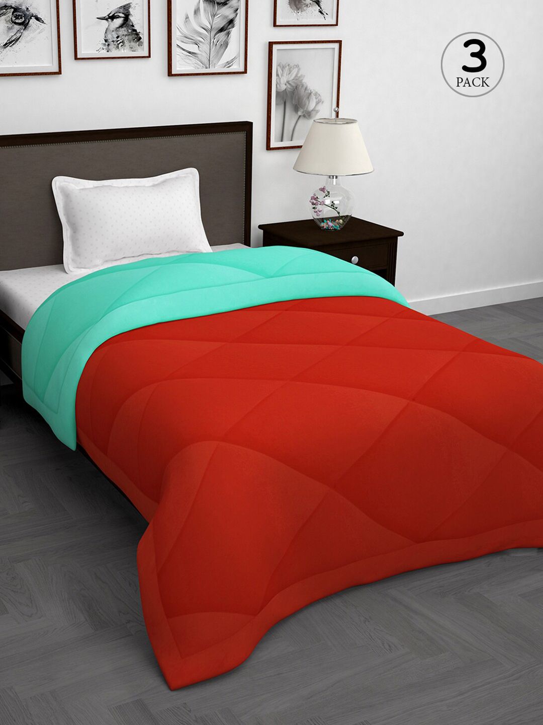 Story@home Green & Red Set of 3 Mild Winter Single Bed Comforter Price in India