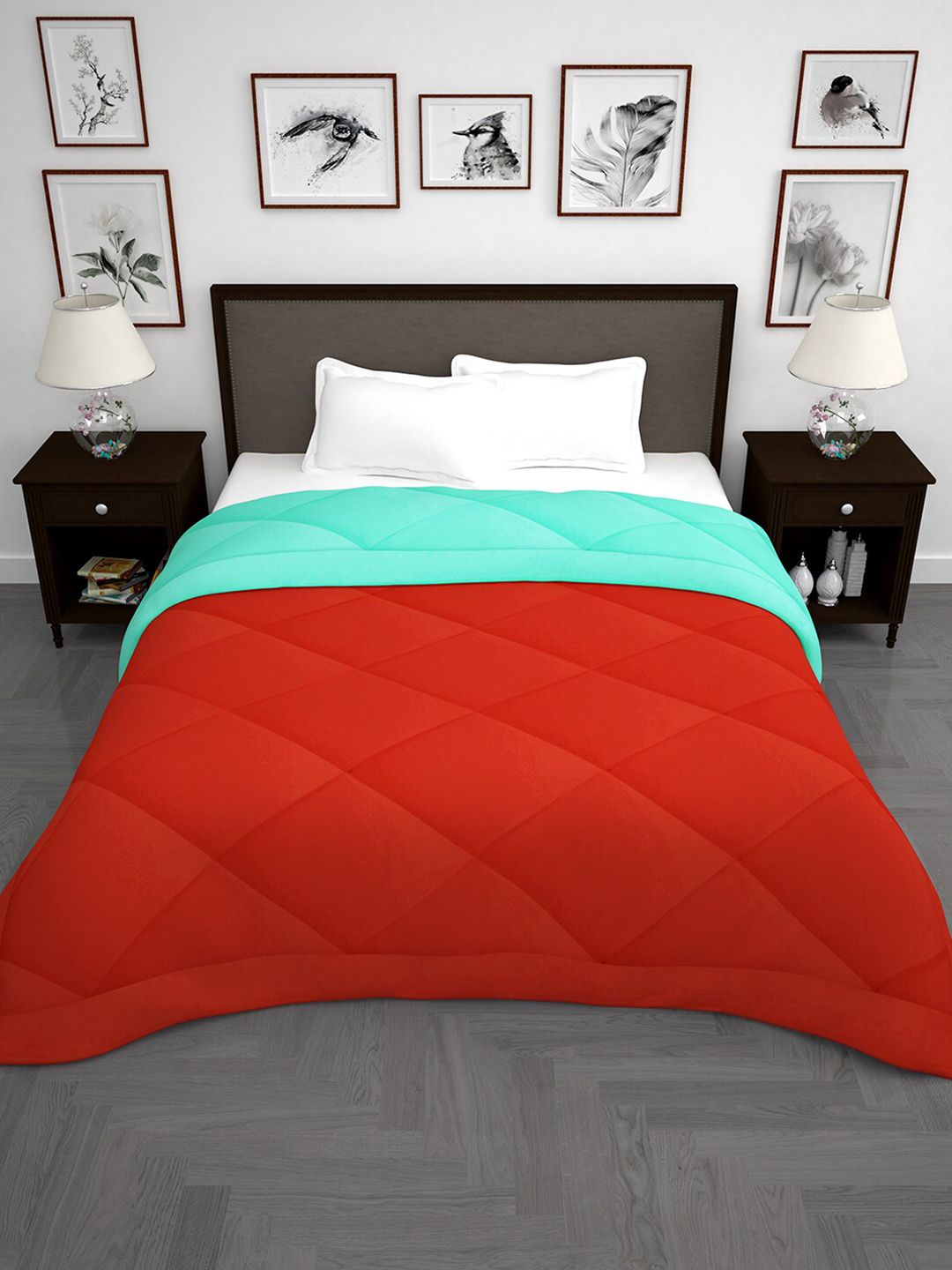 Story@home Sea Green & Red Checked Mild Winter Reversible Single Bed Comforter Price in India