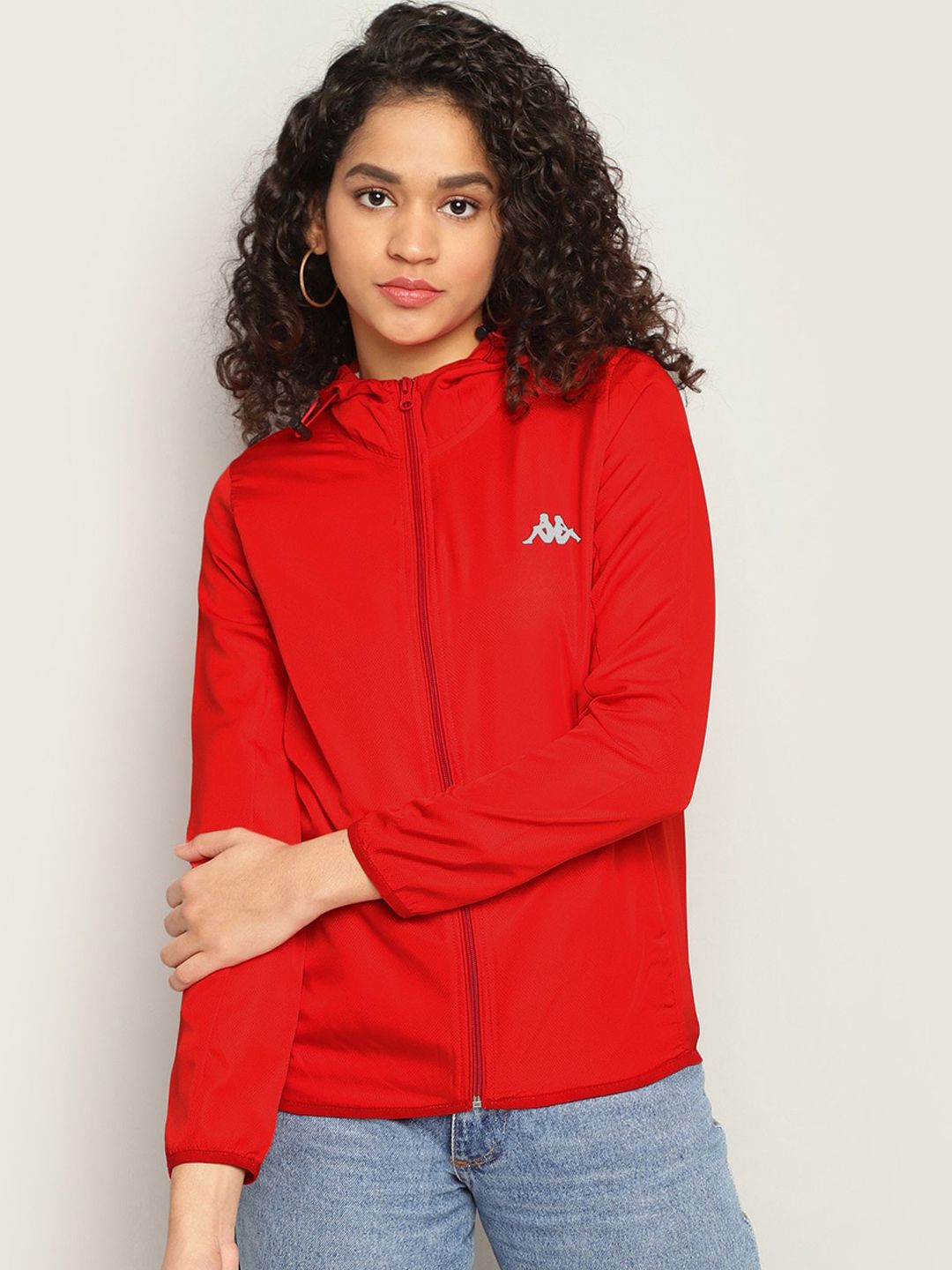 Kappa Women Red Colourblocked Sporty Jacket Price in India
