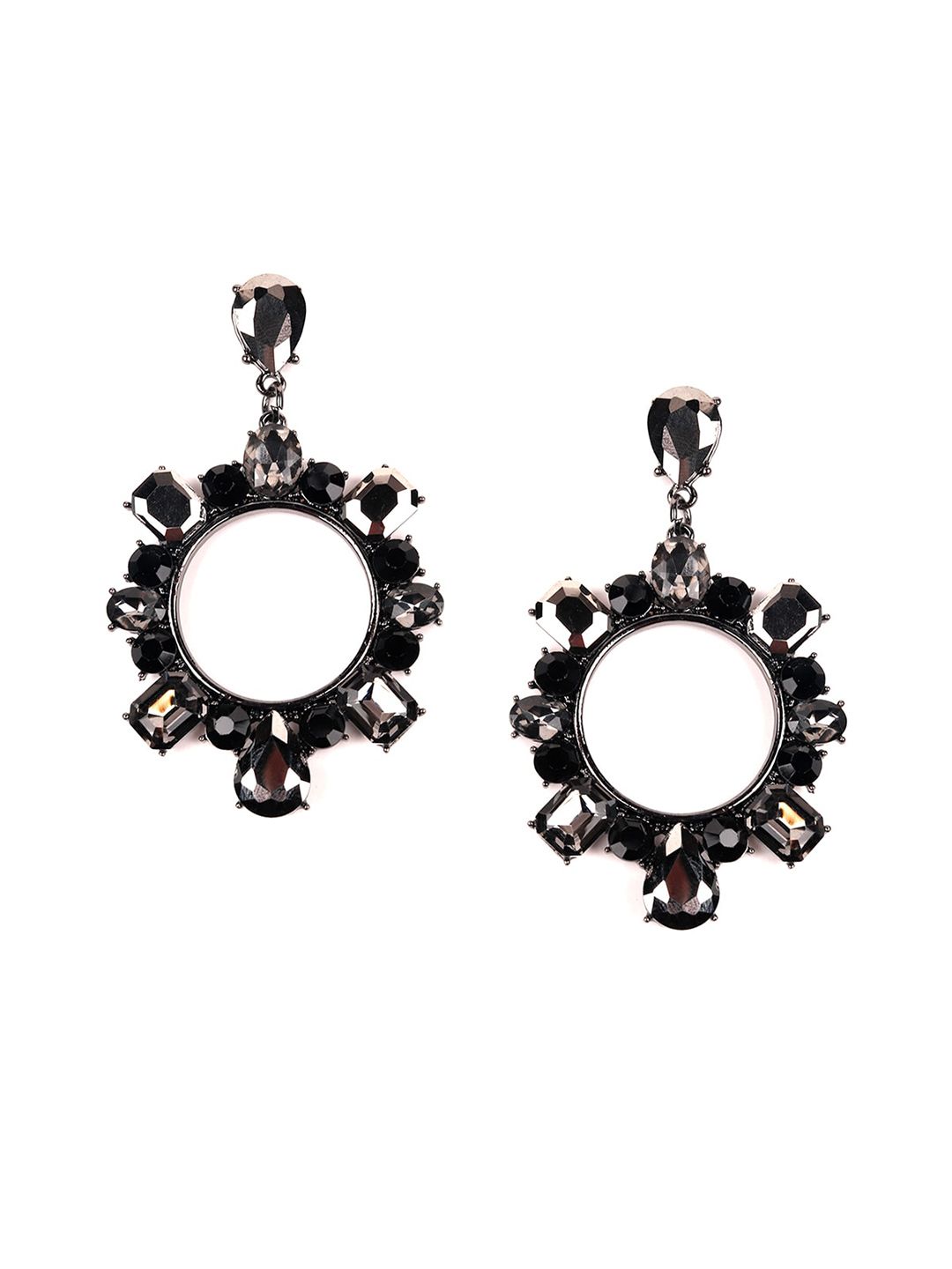 ODETTE Black Stone Studded Oval Drop Earrings Price in India