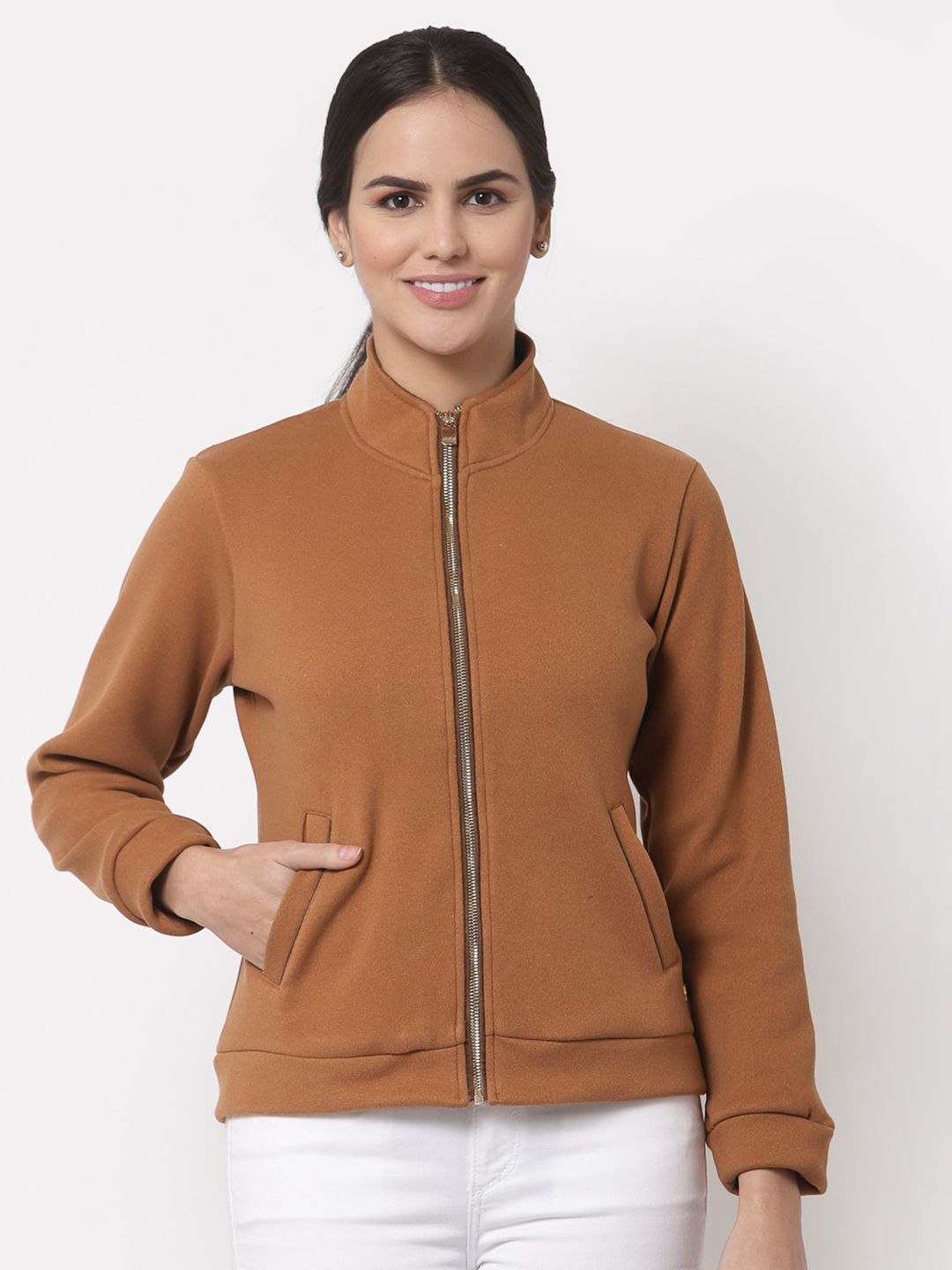 Juelle Women Tan Brown Solid Sweatshirt Price in India