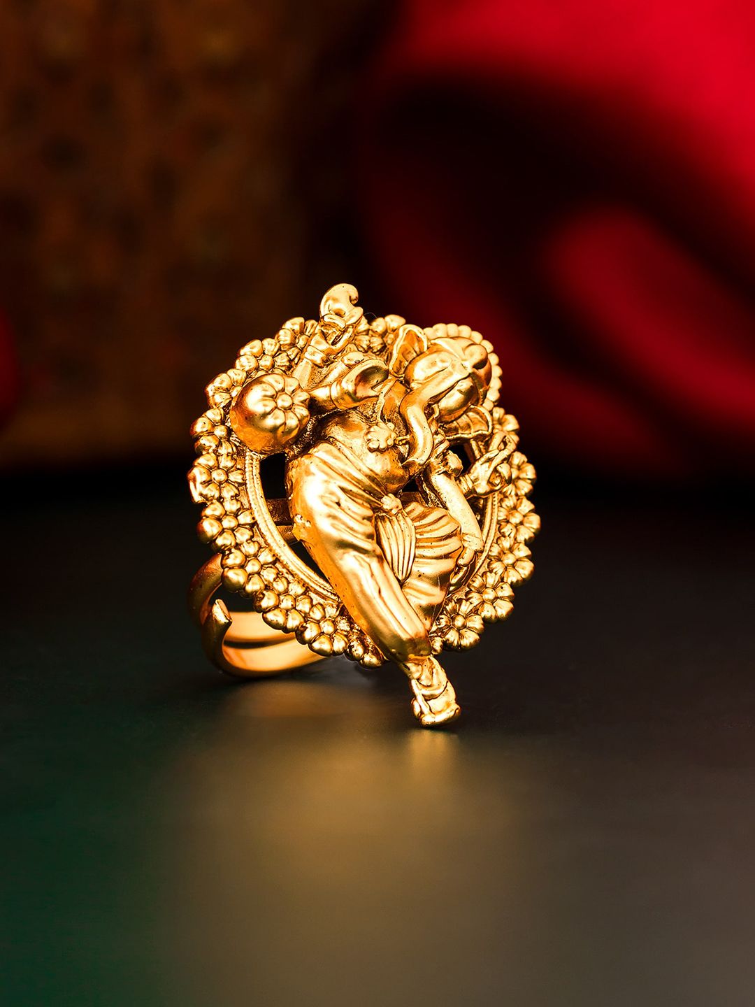Aadita Gold-Toned Lord Ganesh Adjustable Ring Price in India