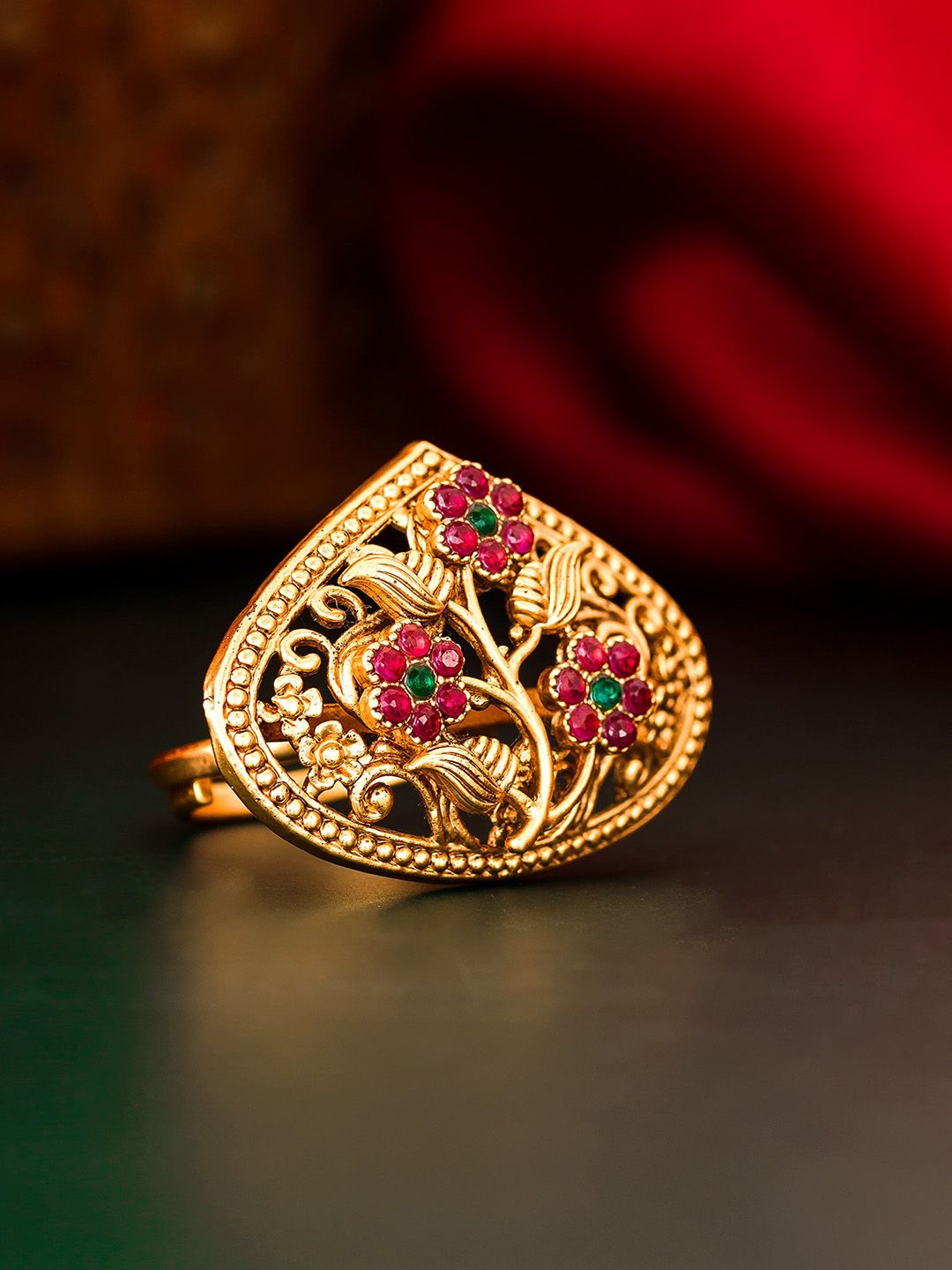 Aadita Gold And Red Gold-Plated Ring Price in India