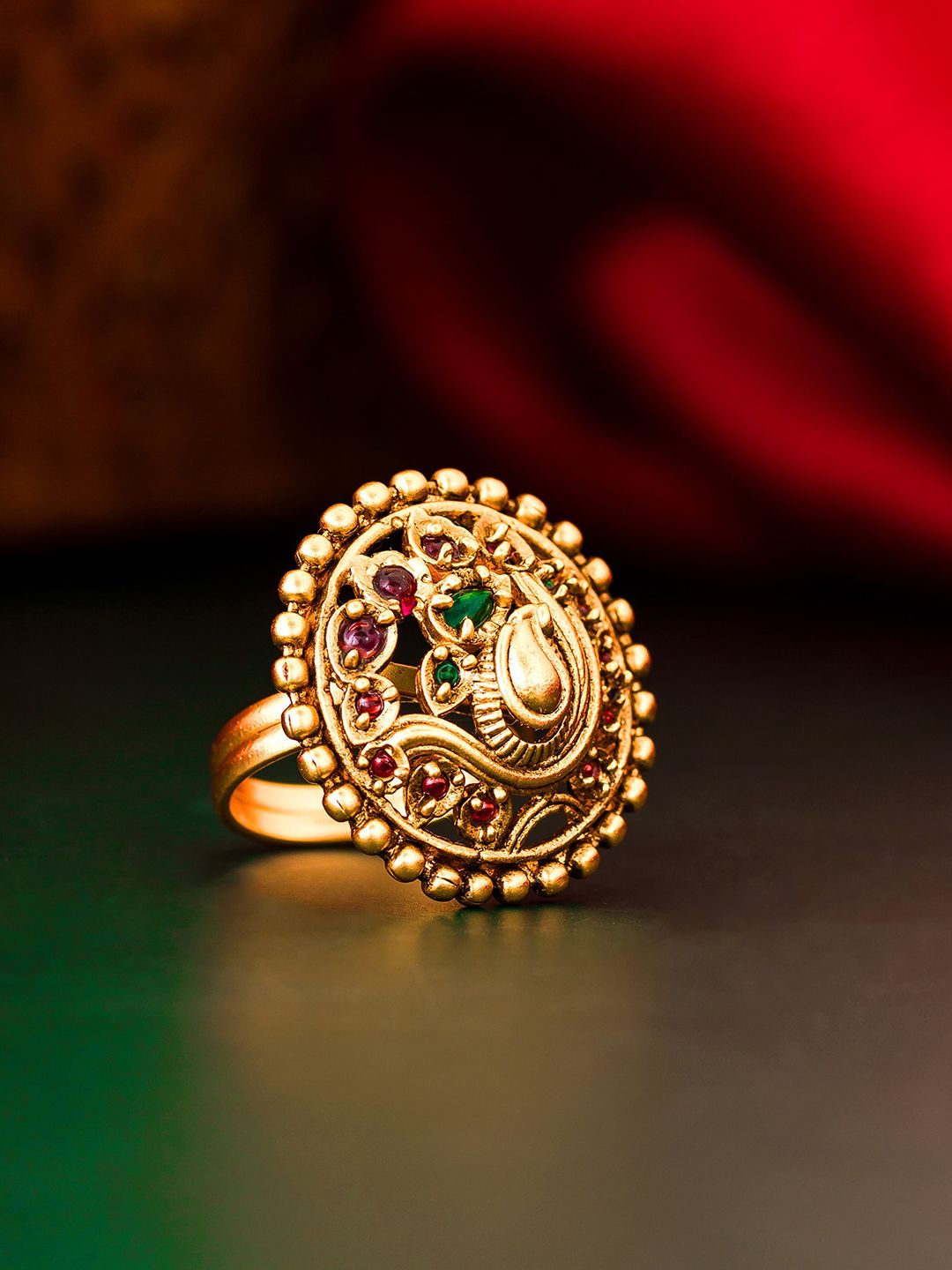 aadita Gold-Toned Free Size AD Ring Price in India