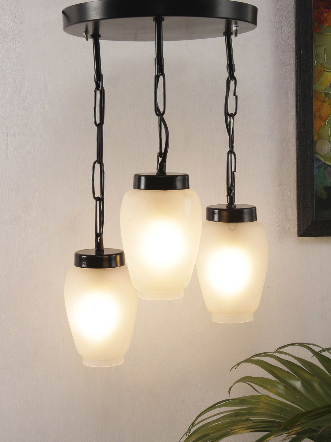 Devansh White & Black Cluster Milky Glass Ceiling Lamp Price in India