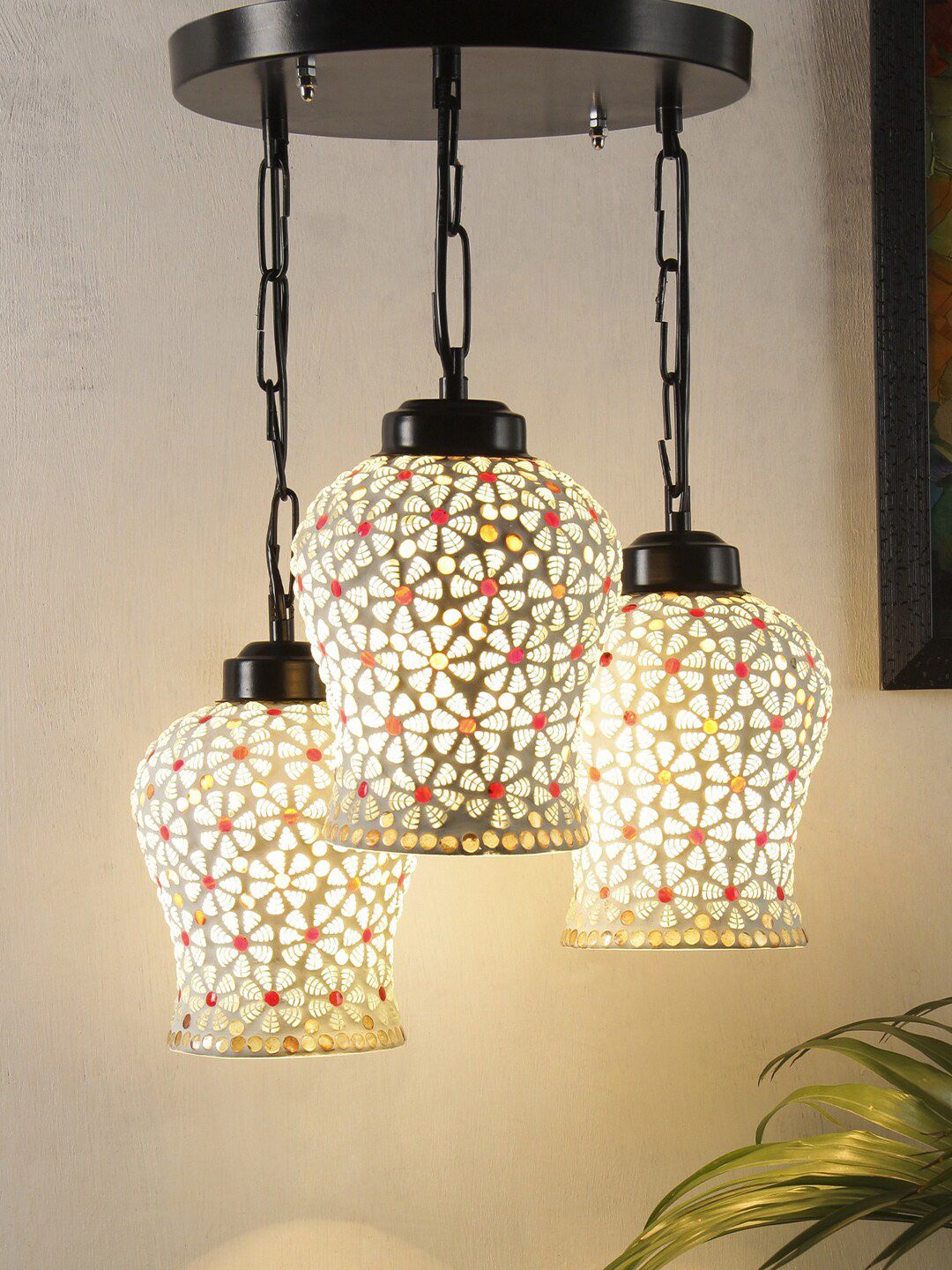 Devansh Multicoloured Mosaic Glass Cluster Hanging Lamp Price in India