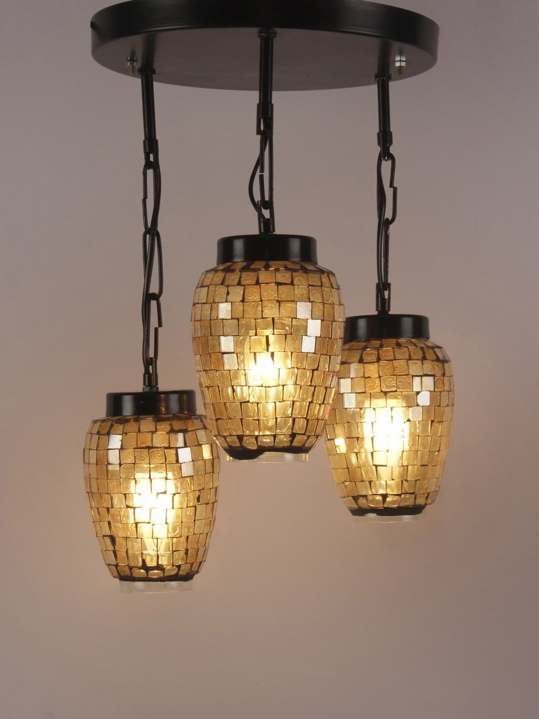 Devansh Gold-Toned & Black Mosaic Glass Cluster Hanging Lamp Price in India