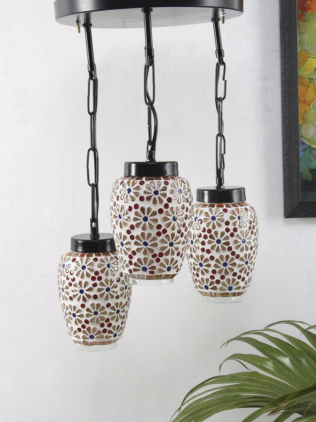 Devansh Multicoloured Mosiac Glass Cluster Hanging Lamp Price in India