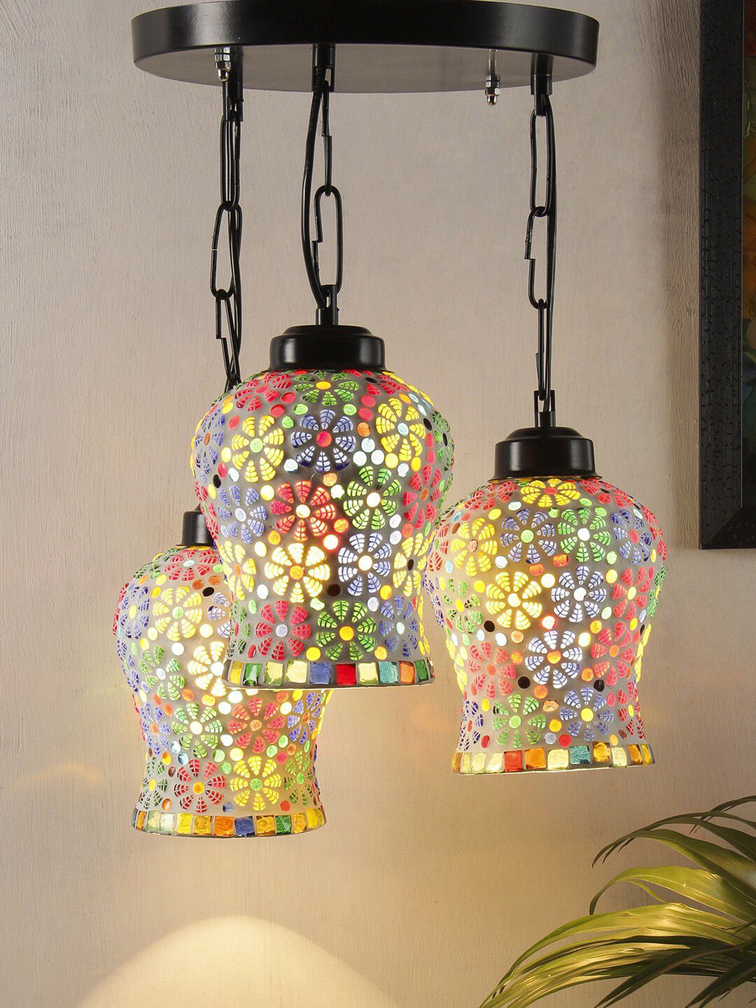 Devansh Multicolored Mosaic Glass Cluster Hanging Lamp Price in India