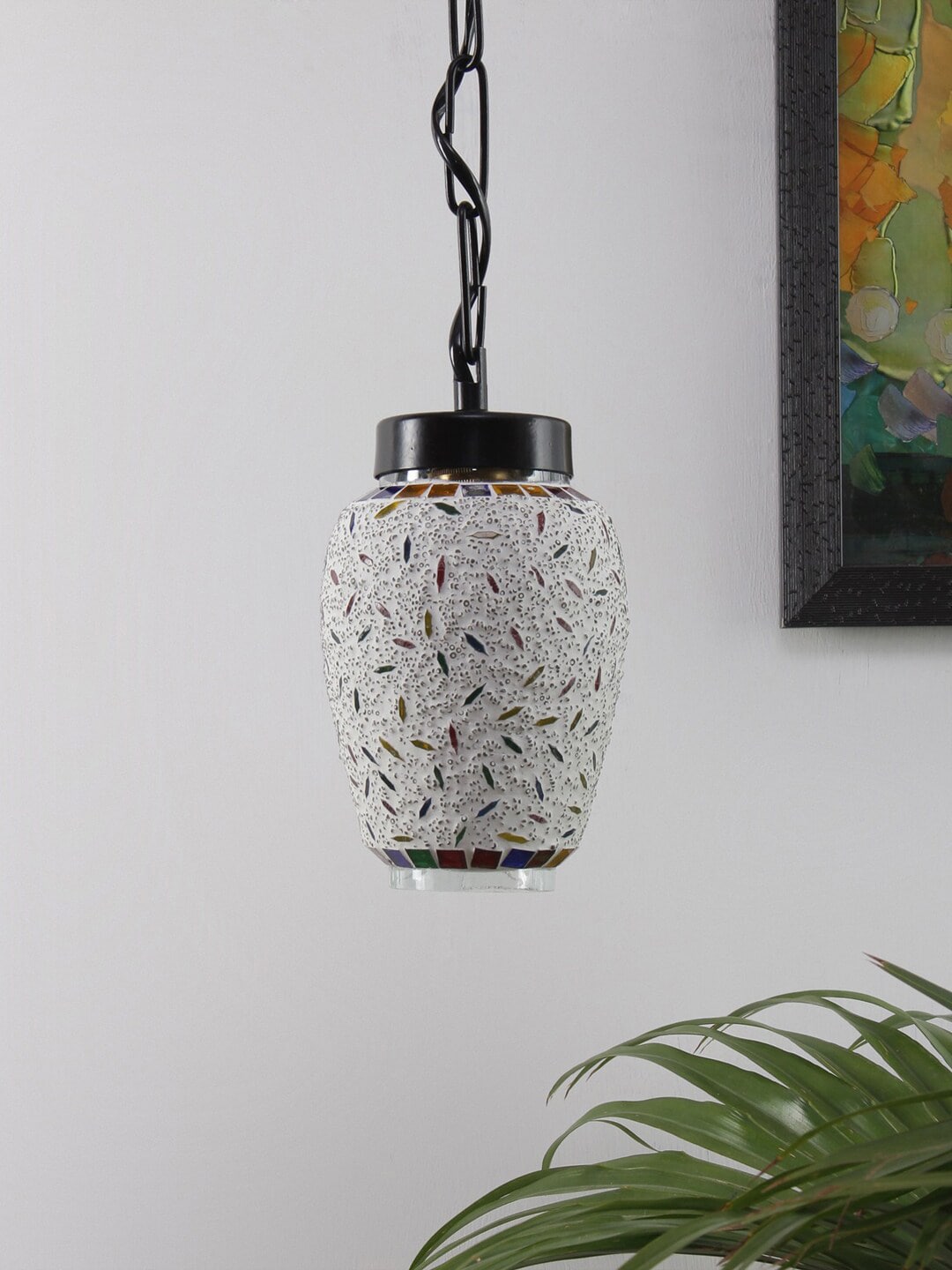 Devansh Multicolored Mosaic Glass Hanging Lamp Price in India
