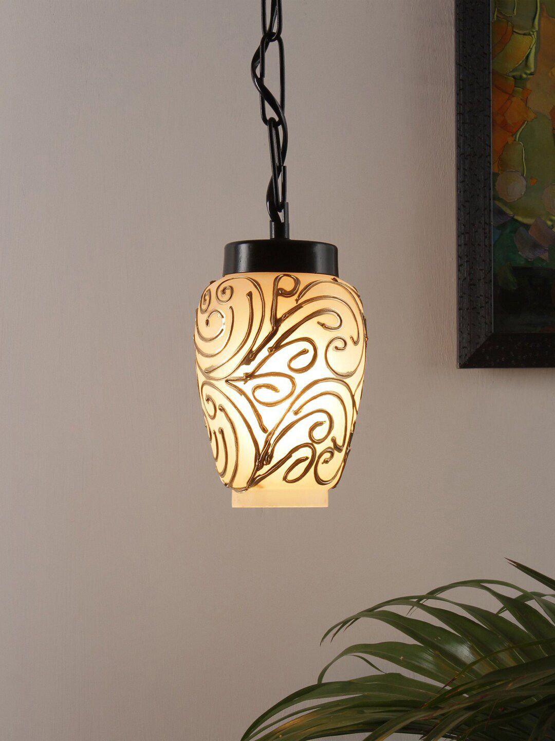Devansh Golden Mosiac Glass Hanging Lamp Price in India