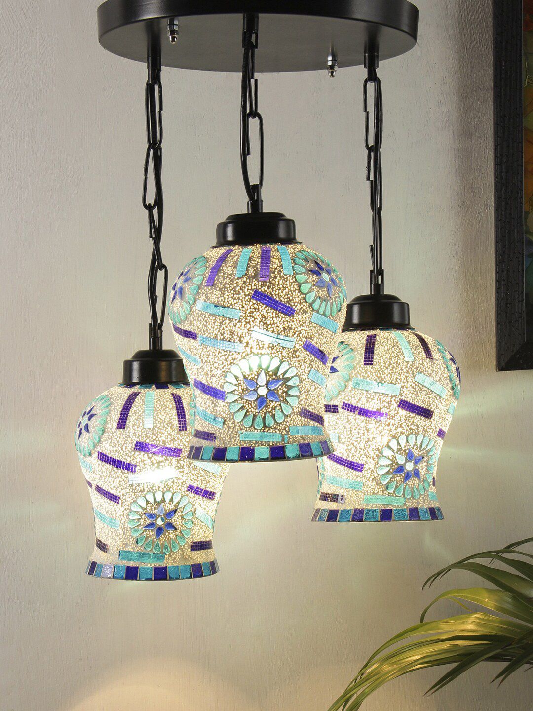 Devansh Multicoloured Mosaic Cluster Glass Ceiling Lamp Price in India
