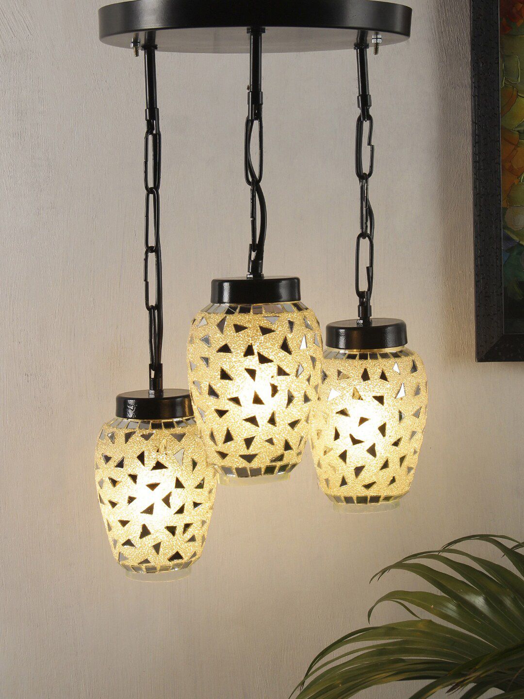 Devansh Multicolor Mosaic Glass Cluster Hanging Lamp Price in India