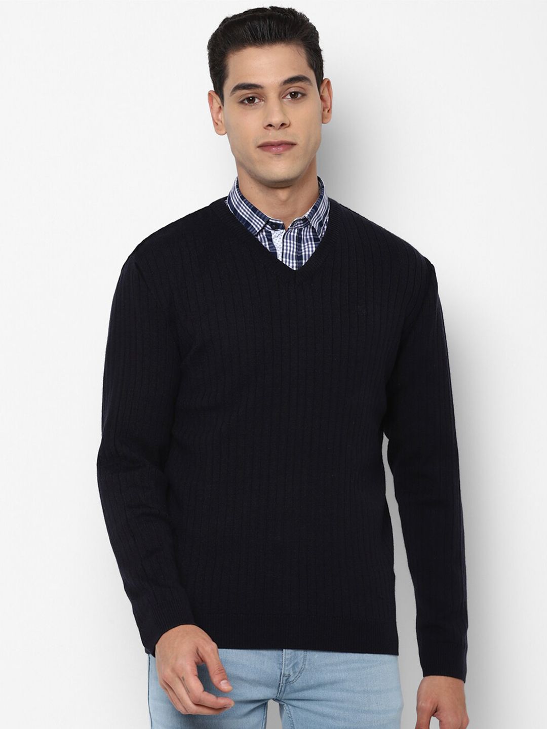 Allen Solly Men Black Ribbed Pullover