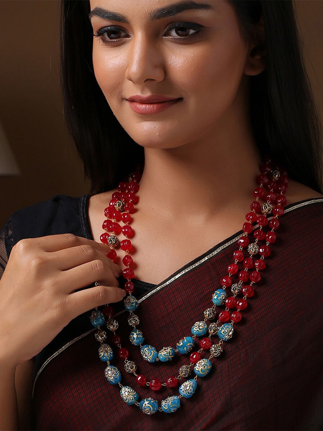Shoshaa Gold-Toned & Maroon Brass Gold-Plated Necklace Price in India