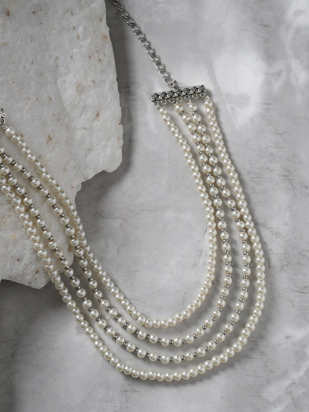 Shoshaa Silver-Toned & White Brass Silver-Plated Layered Necklace Price in India