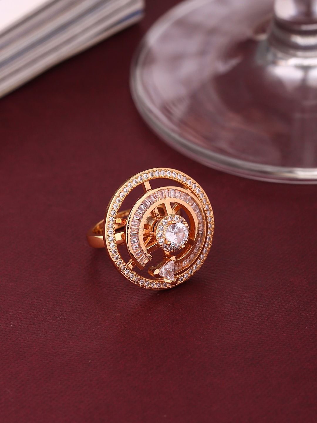 Shoshaa Gold-Plated & White Stone-Studded Adjustable Finger Ring Price in India