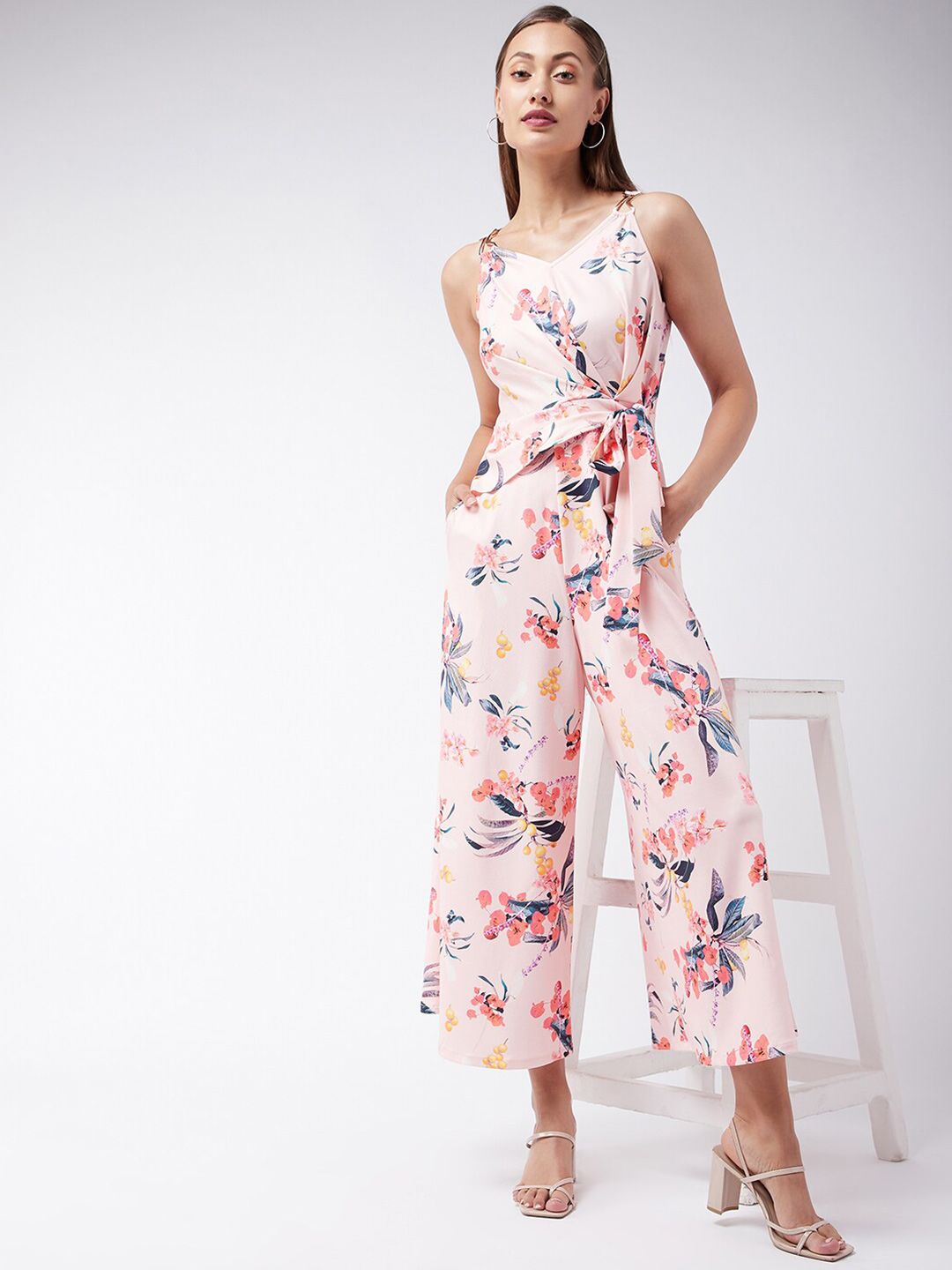 Miss Chase Pink & Blue Printed Basic Jumpsuit Price in India