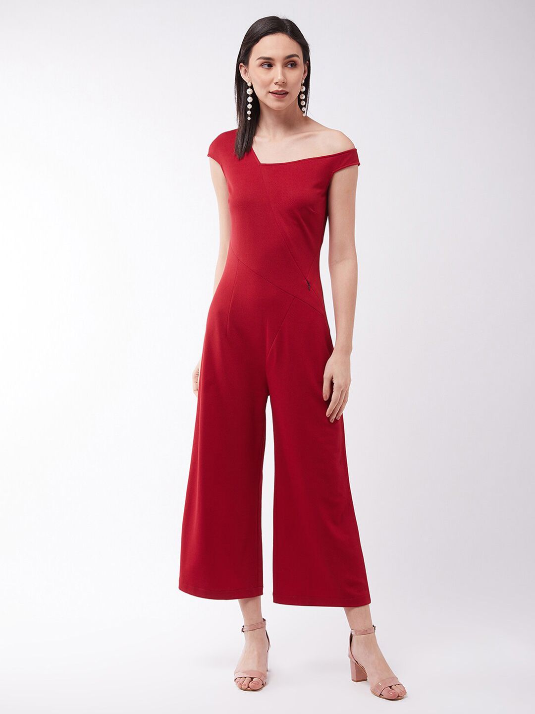 Miss Chase Red Cropped Basic Jumpsuit Price in India