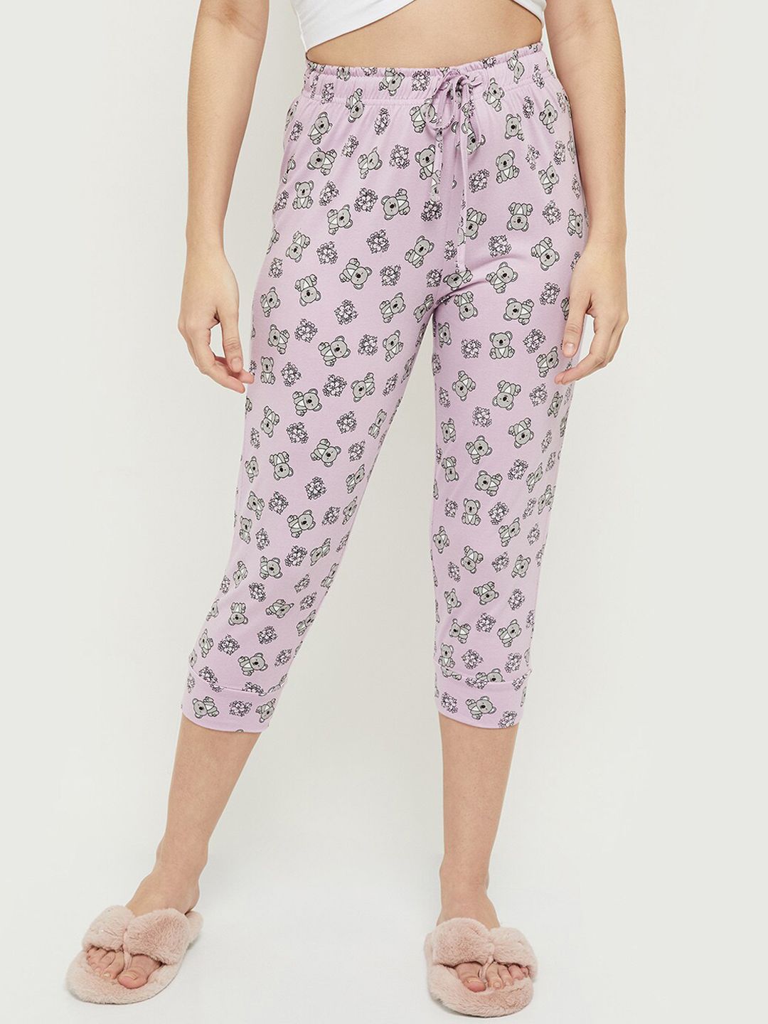 max Women Mauve & Black Printed Pure Cotton Lounge Pants Price in India