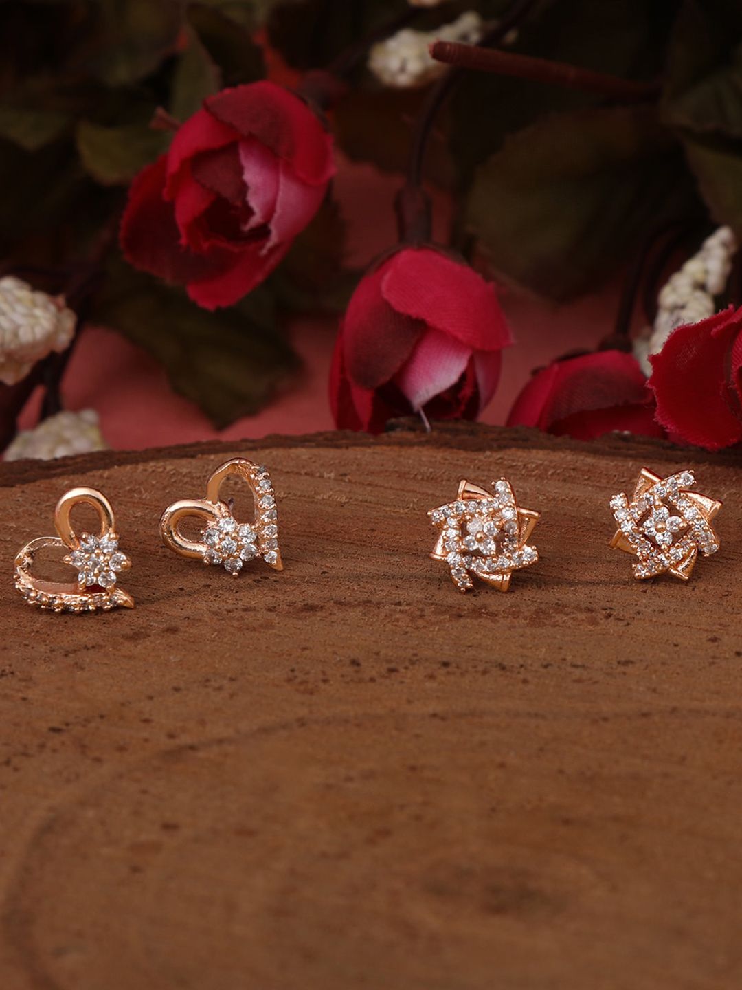 ZINU Rose Gold Contemporary Studs Earrings Price in India