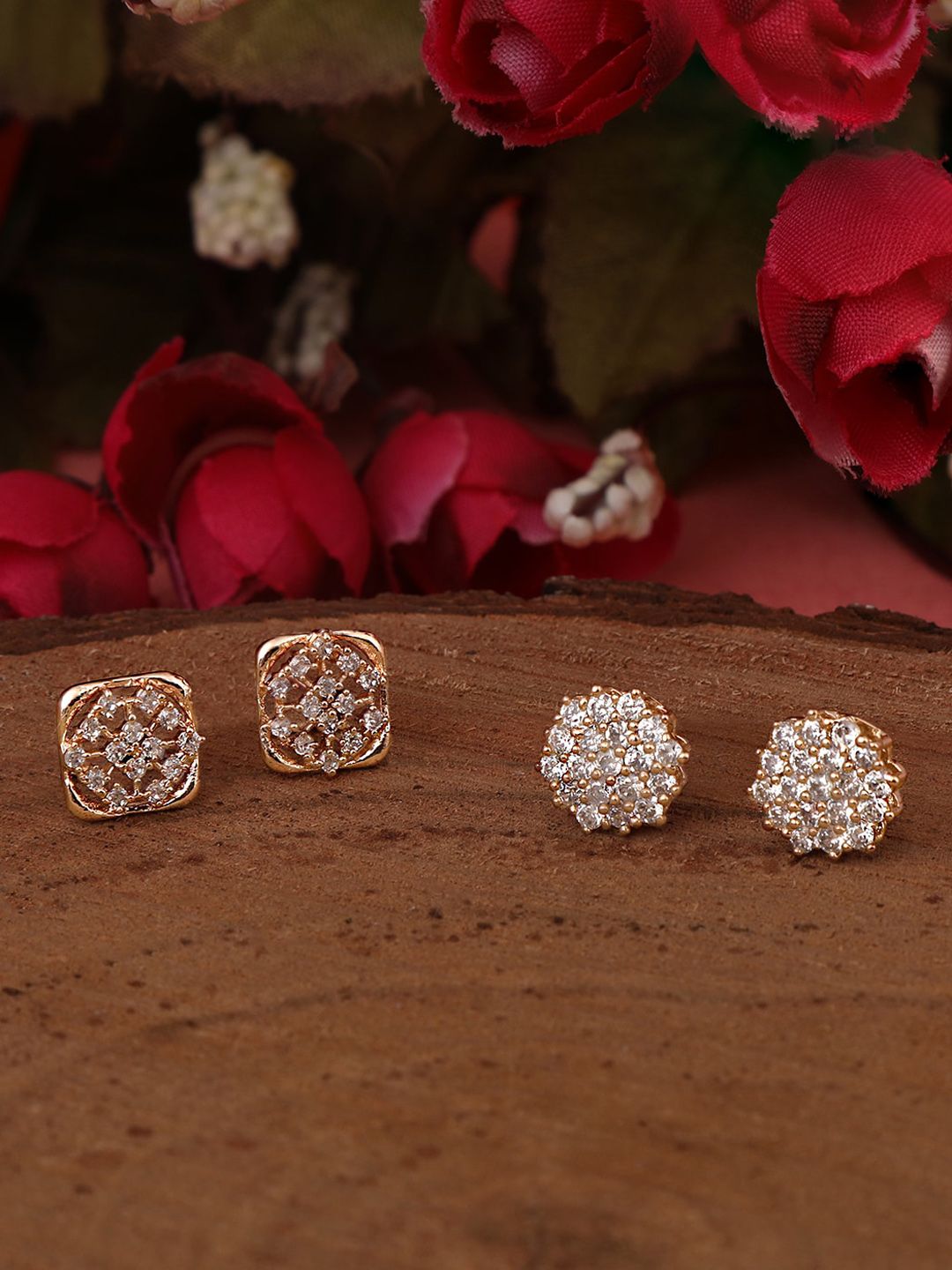 ZINU Rose Gold-Plated Cubic Zirconia Studded Circular Studs Earrings Price in India