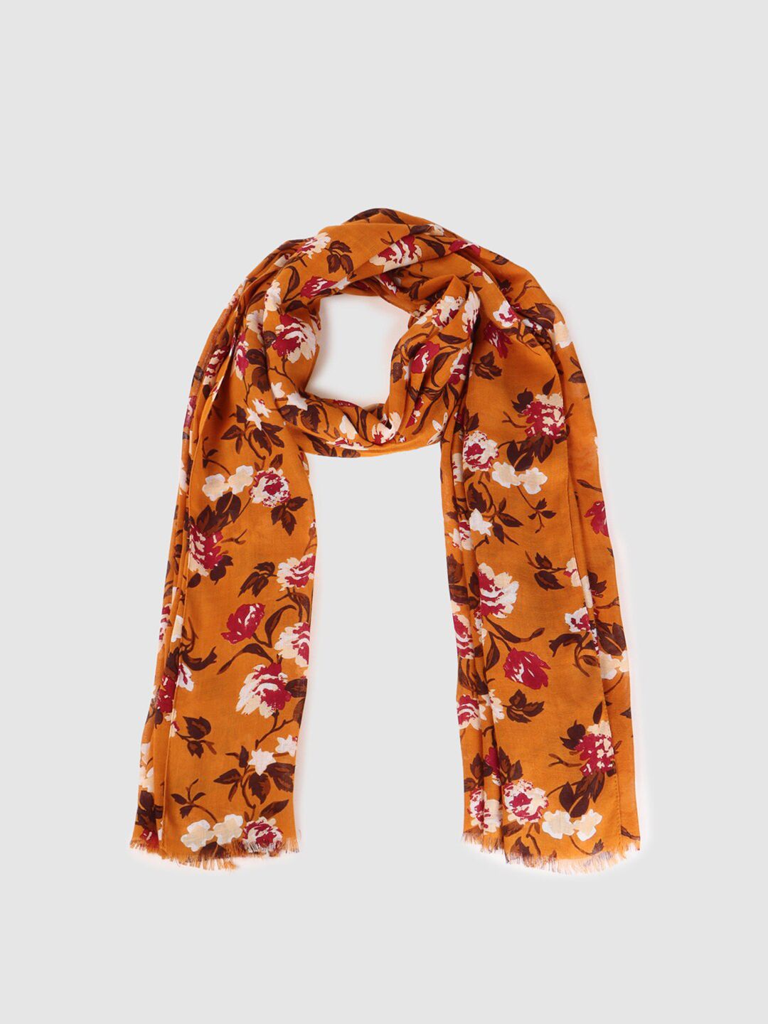 ONLY Women Brown & White Printed Scarf Price in India