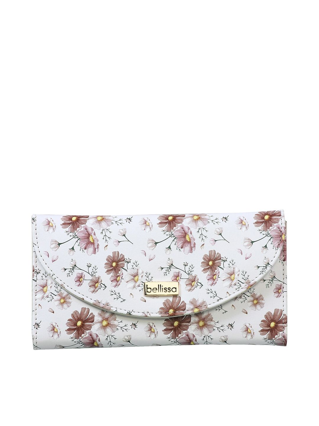 Bellissa Women Cream-Coloured & Brown Floral Printed PU Three Fold Wallet Price in India