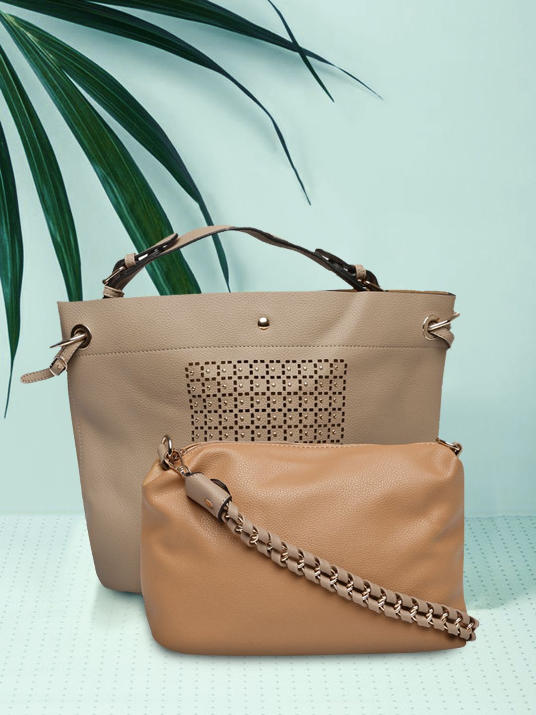 DressBerry Taupe Studded Shoulder Bag with Pouch Price in India