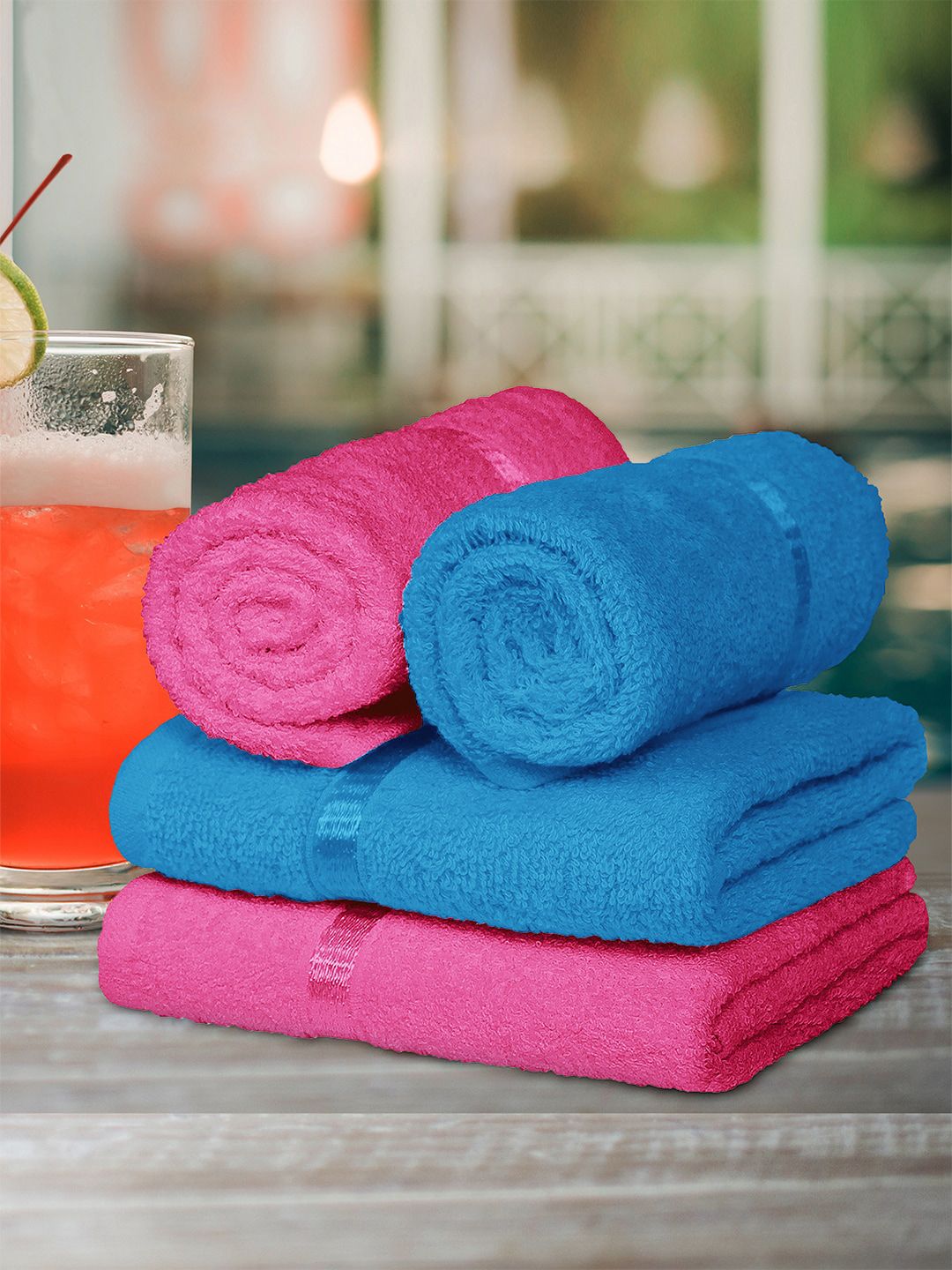 Story@home Set Of 4 Pink & Blue Solid 450 GSM Hand Towel Price in India