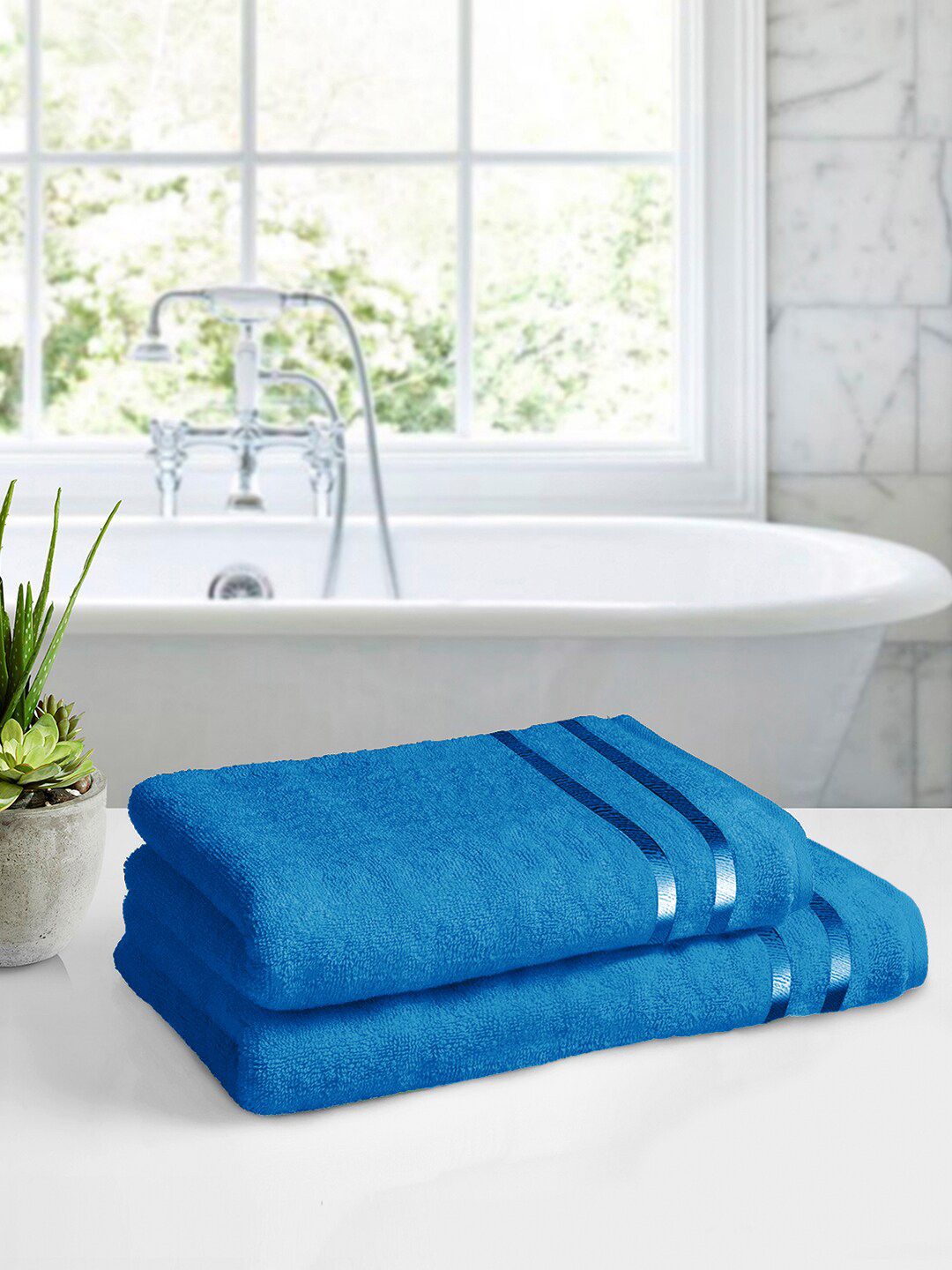 Story@home Blue Pack Of 2 450GSM Pure Cotton Bath Towels Price in India