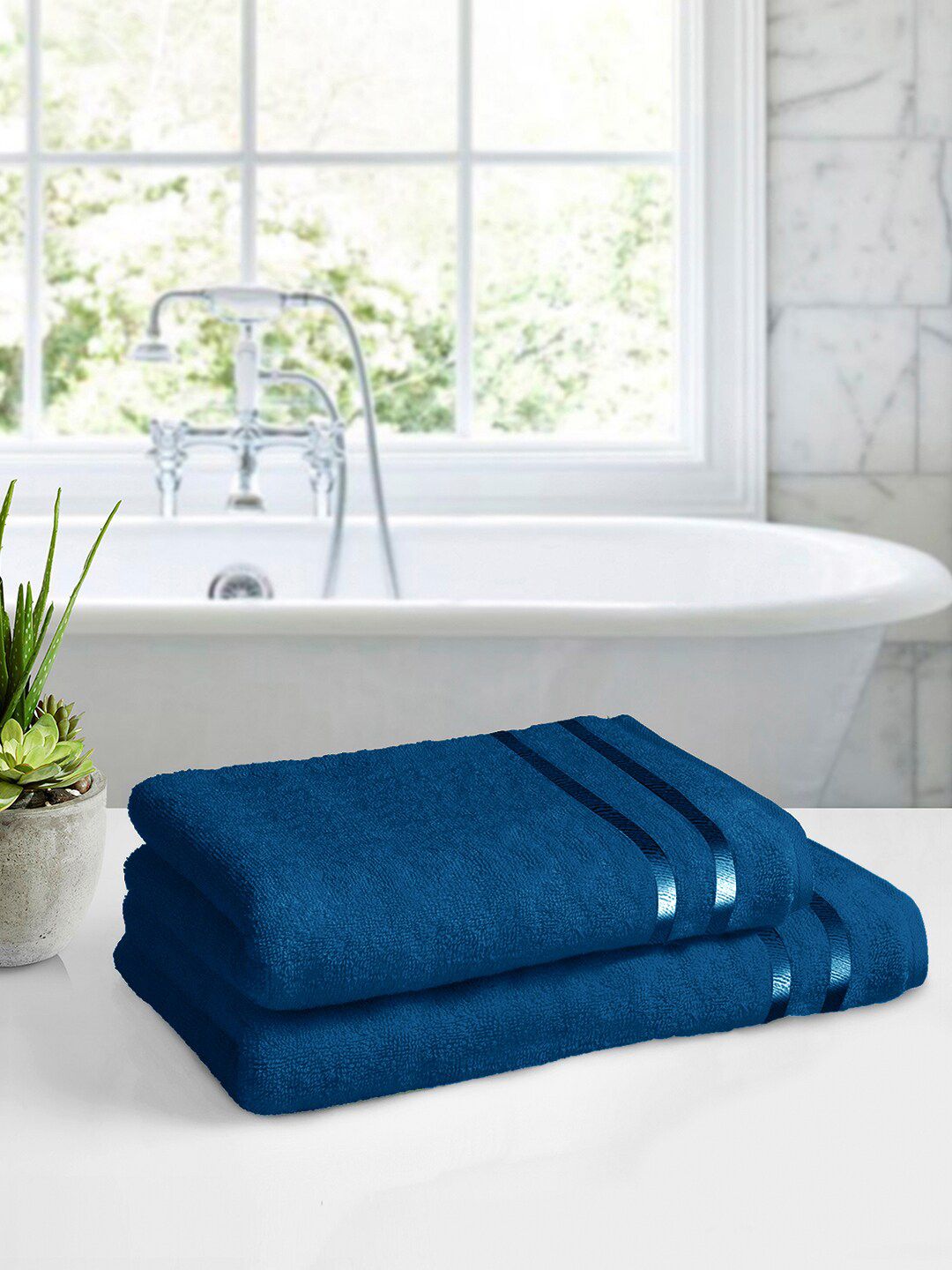 Story@home Set of 2 Blue 100% Cotton 450GSM Bath Towel Price in India