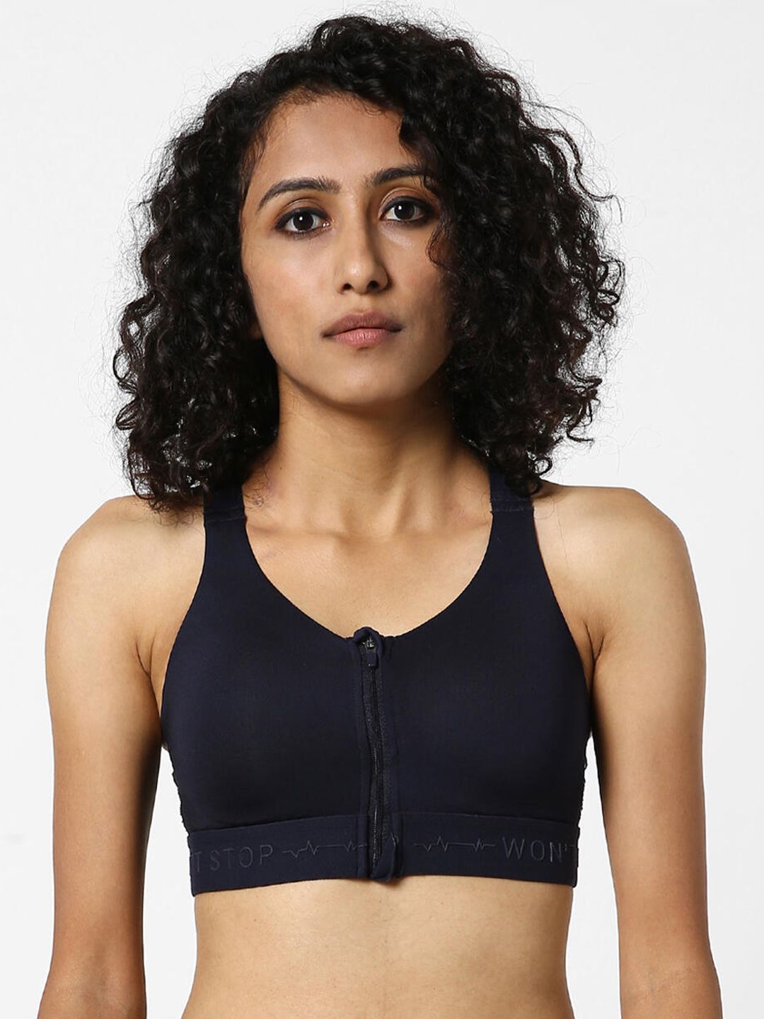Domyos By Decathlon Navy Blue Solid Heavily Padded High-Support Workout Bra Price in India