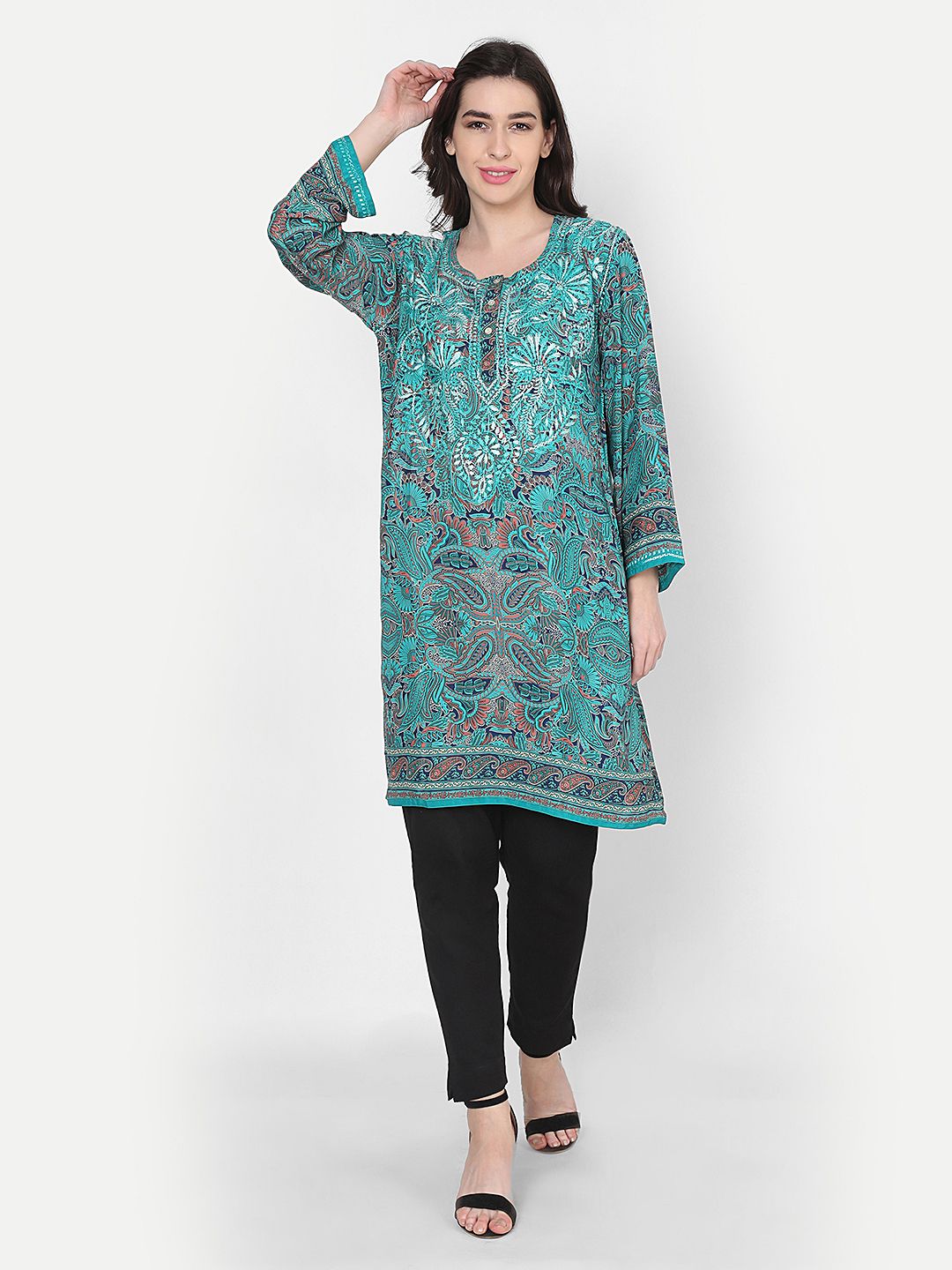 HOUSE OF KARI Blue & Red Printed Tunic Price in India