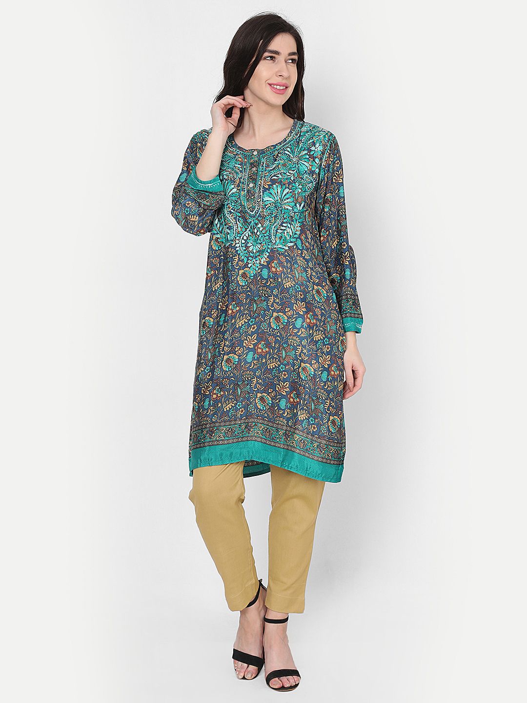 HOUSE OF KARI Blue & Beige Printed Tunic Price in India