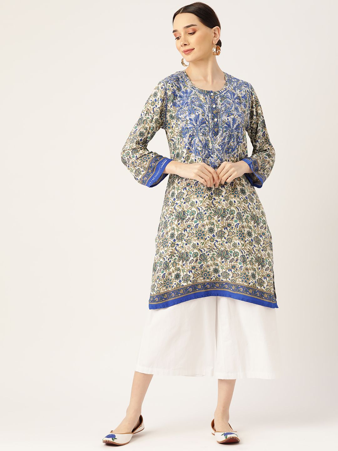 HOUSE OF KARI White & Blue Embroidered Tunic Price in India