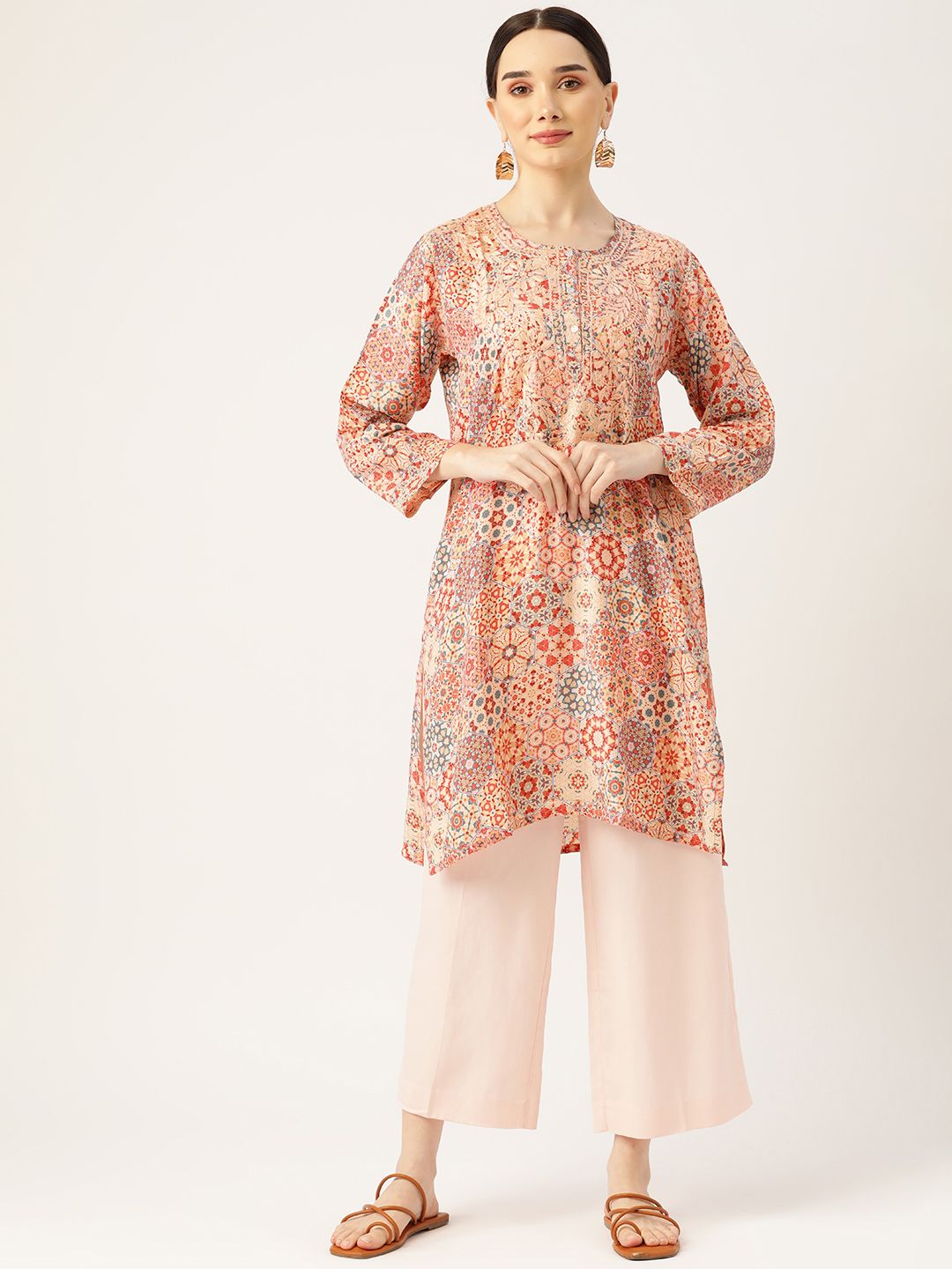 HOUSE OF KARI Red & Pink Chikankari Embroidered Tunic Price in India