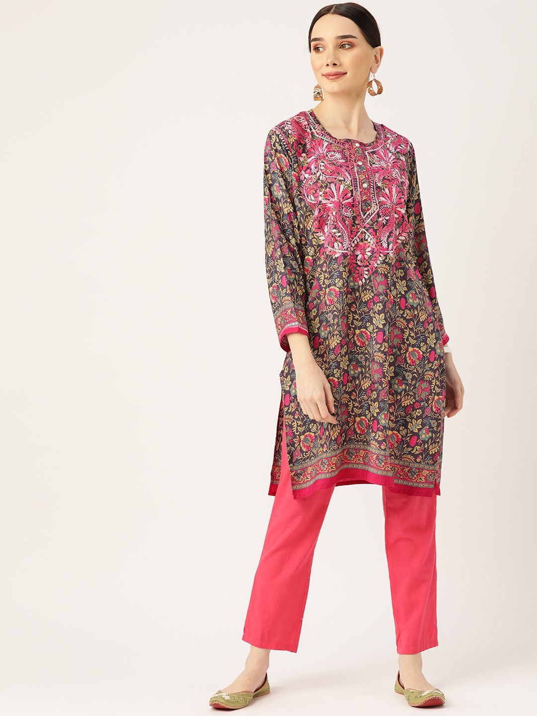 HOUSE OF KARI Fuchsia & Navy Blue Embroidered Tunic Price in India