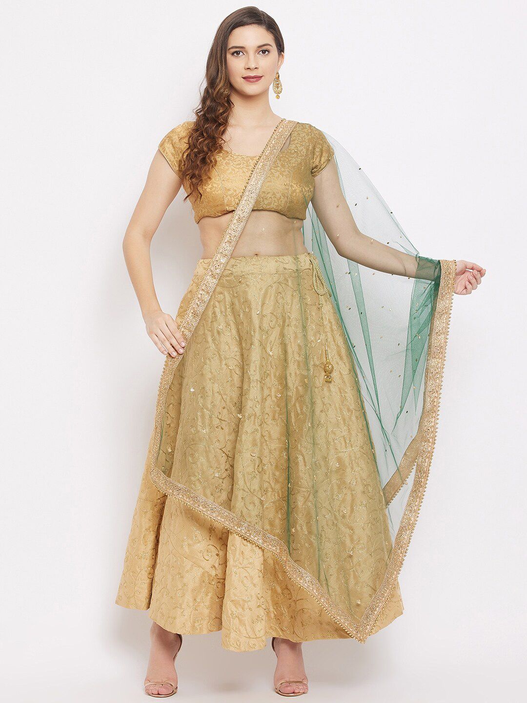 Clora Creation Green & Gold-Toned Ethnic Motifs Embroidered Dupatta with Gotta Patti Price in India