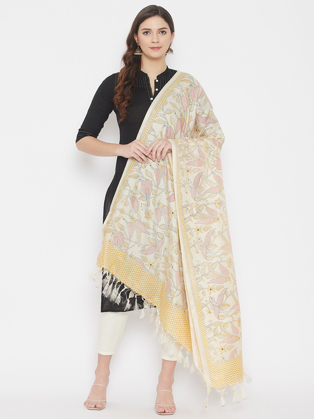 Clora Creation Beige & Pink Printed Dupatta Price in India