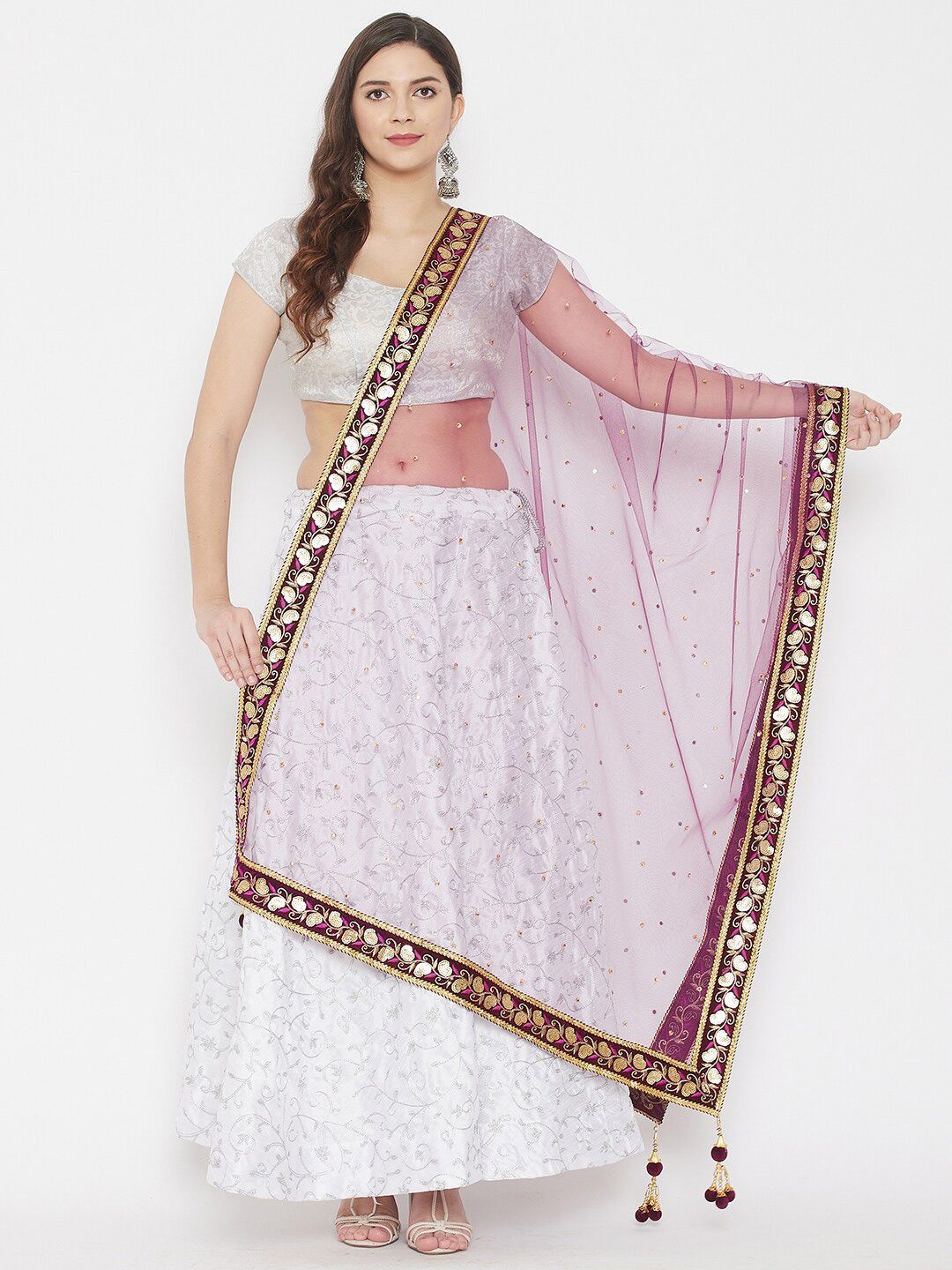 Clora Creation Burgundy & Gold-Toned Ethnic Motifs Embroidered Dupatta With Sequinned Price in India