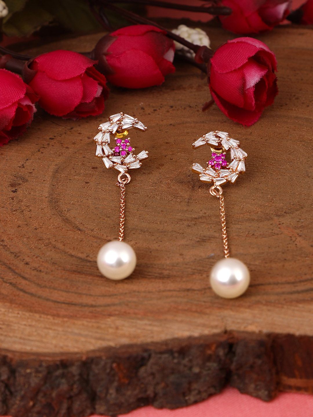 ZINU Rose Gold Contemporary Drop Earrings Price in India