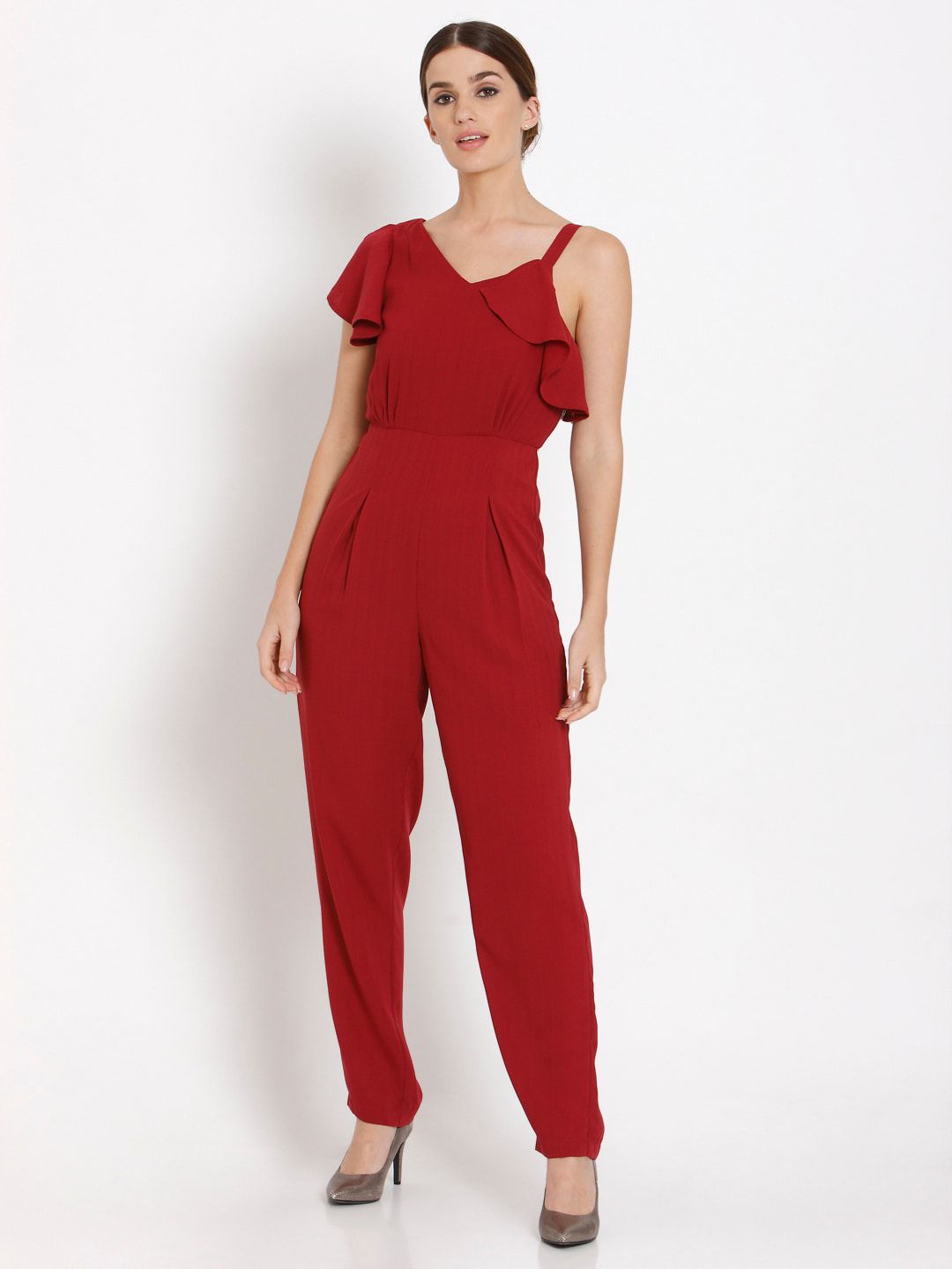 Vero Moda Red Basic Jumpsuit with Ruffles Price in India