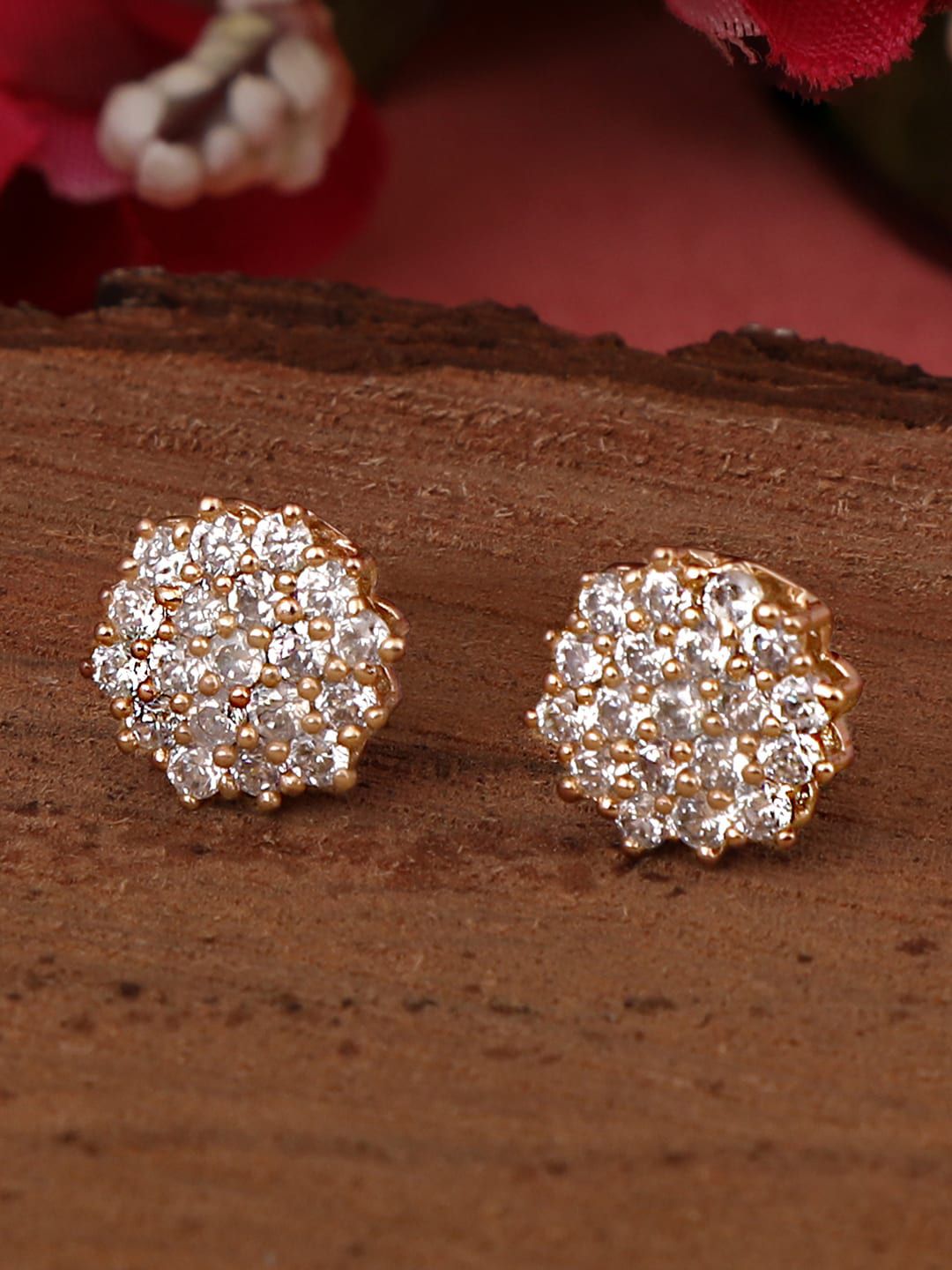 ZINU Rose Gold-Plated & White Floral Studs Price in India