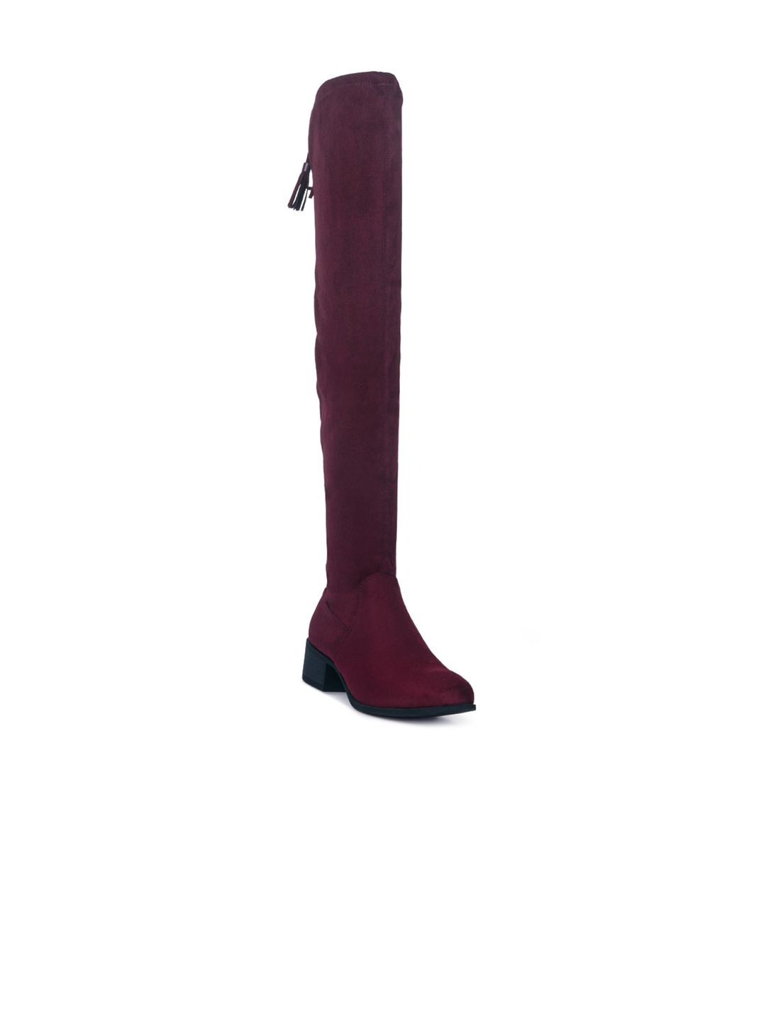 London Rag Burgundy Leather High-Top Block Heeled Boots Price in India