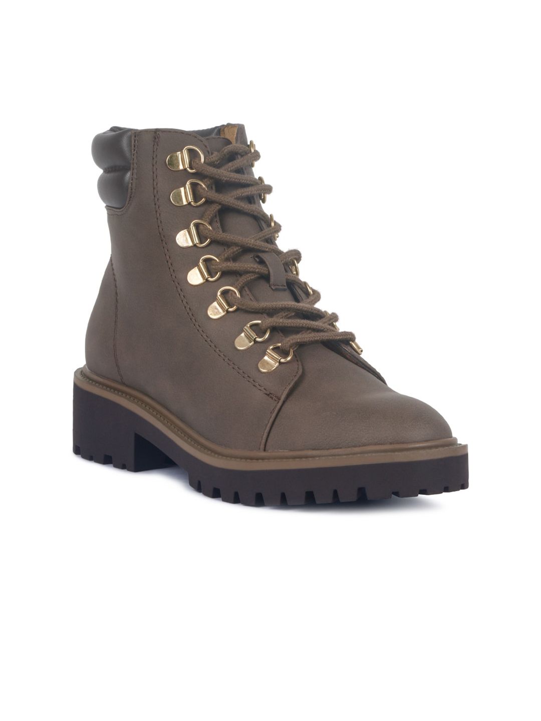 London Rag Brown Block Heeled Boots with Buckles