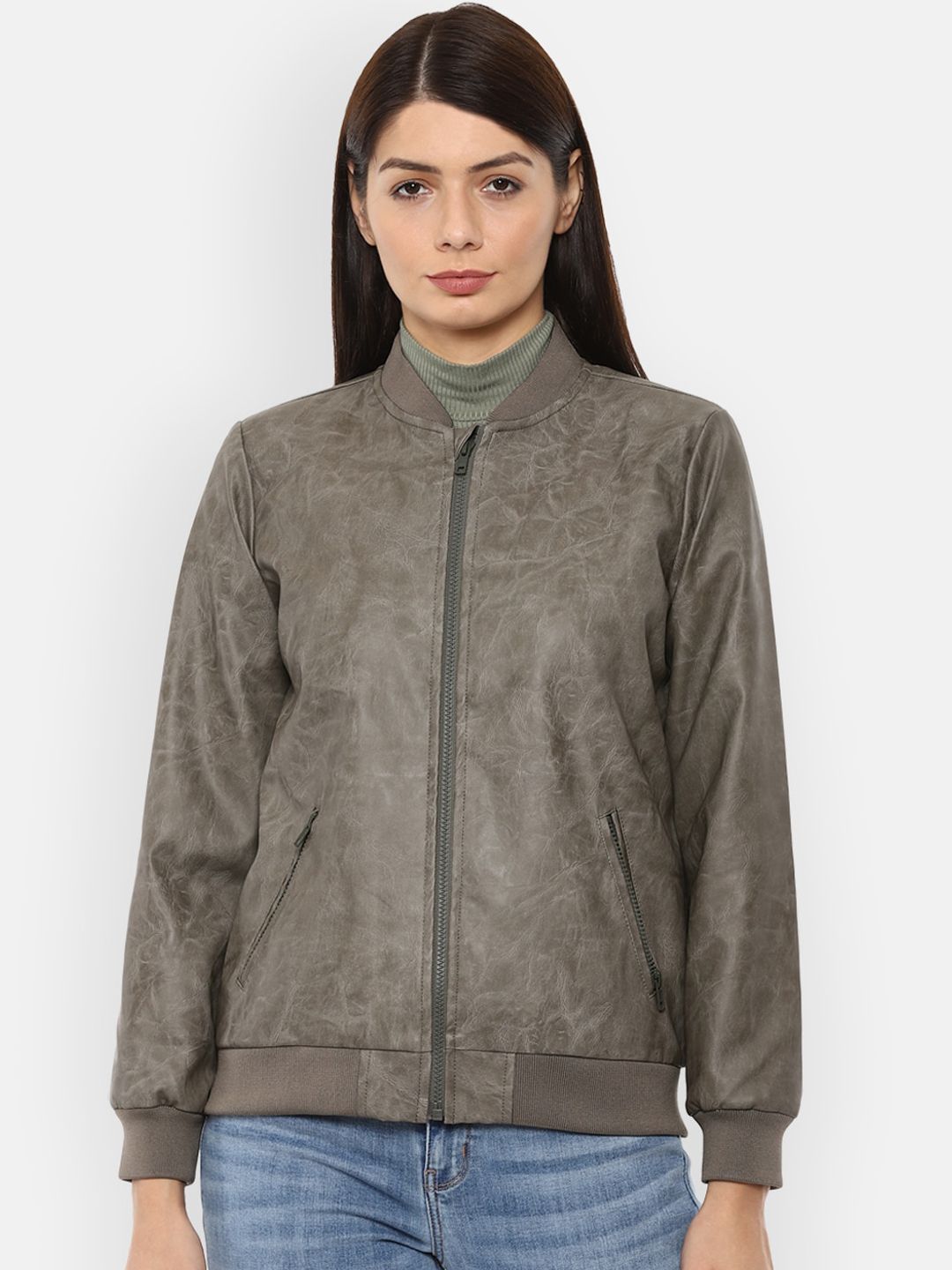 Van Heusen Woman Women Grey Bomber Jacket Price in India